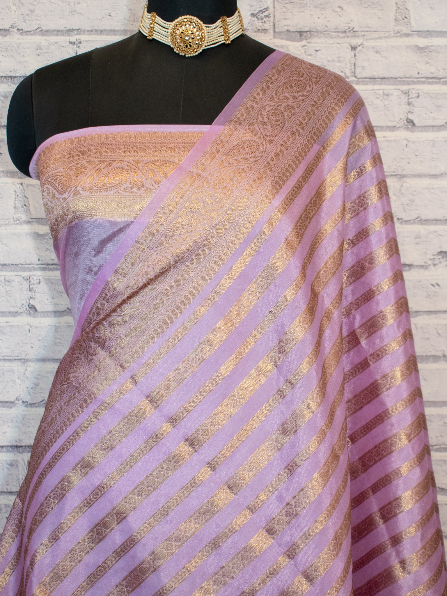 Banarasi Semi Cotton Saree Antique Weaving &  Border- Lavender
