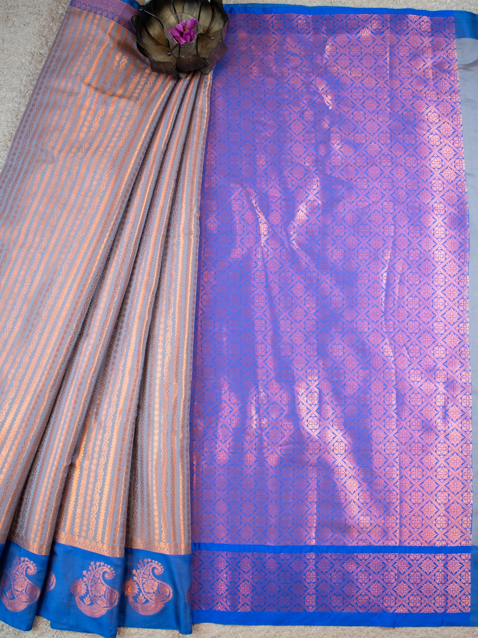 Banarasi Kora Muslin Saree With Zari Weaving &  Border- Grey