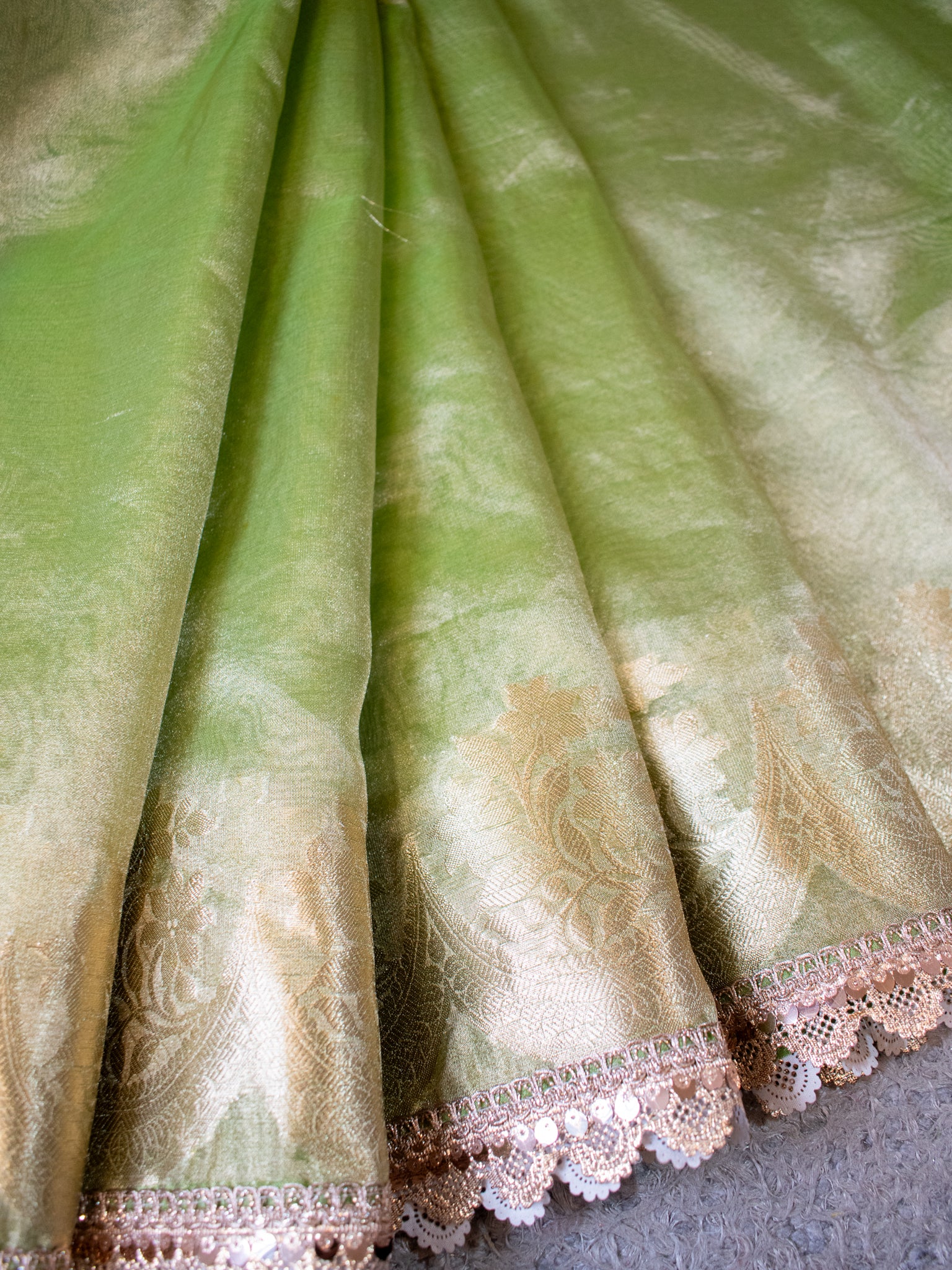 Banarasi Tissue Saree With Silver Zari & Border - Green