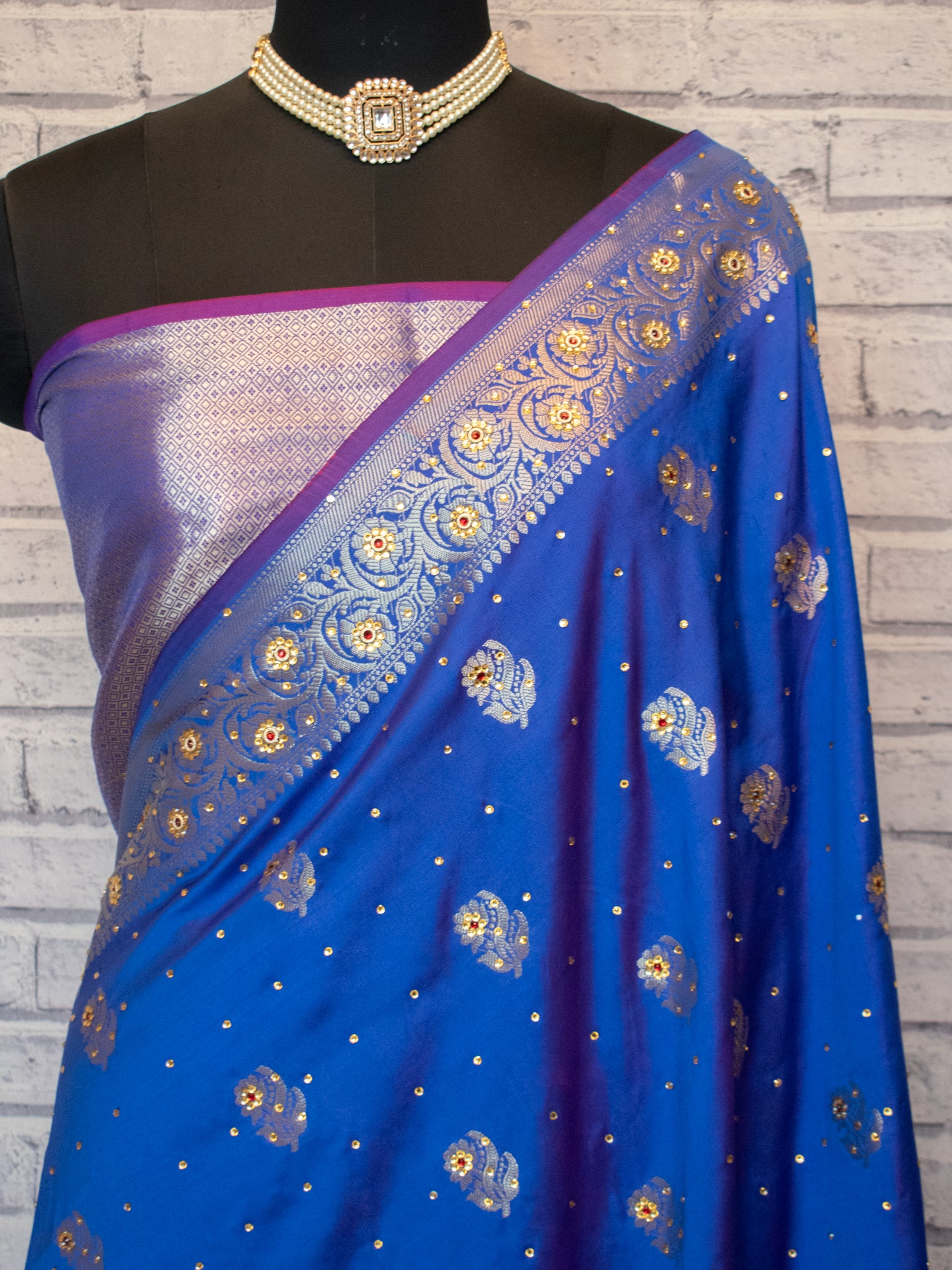 Banarasi Semi Silk Saree With Zari Border - Blue