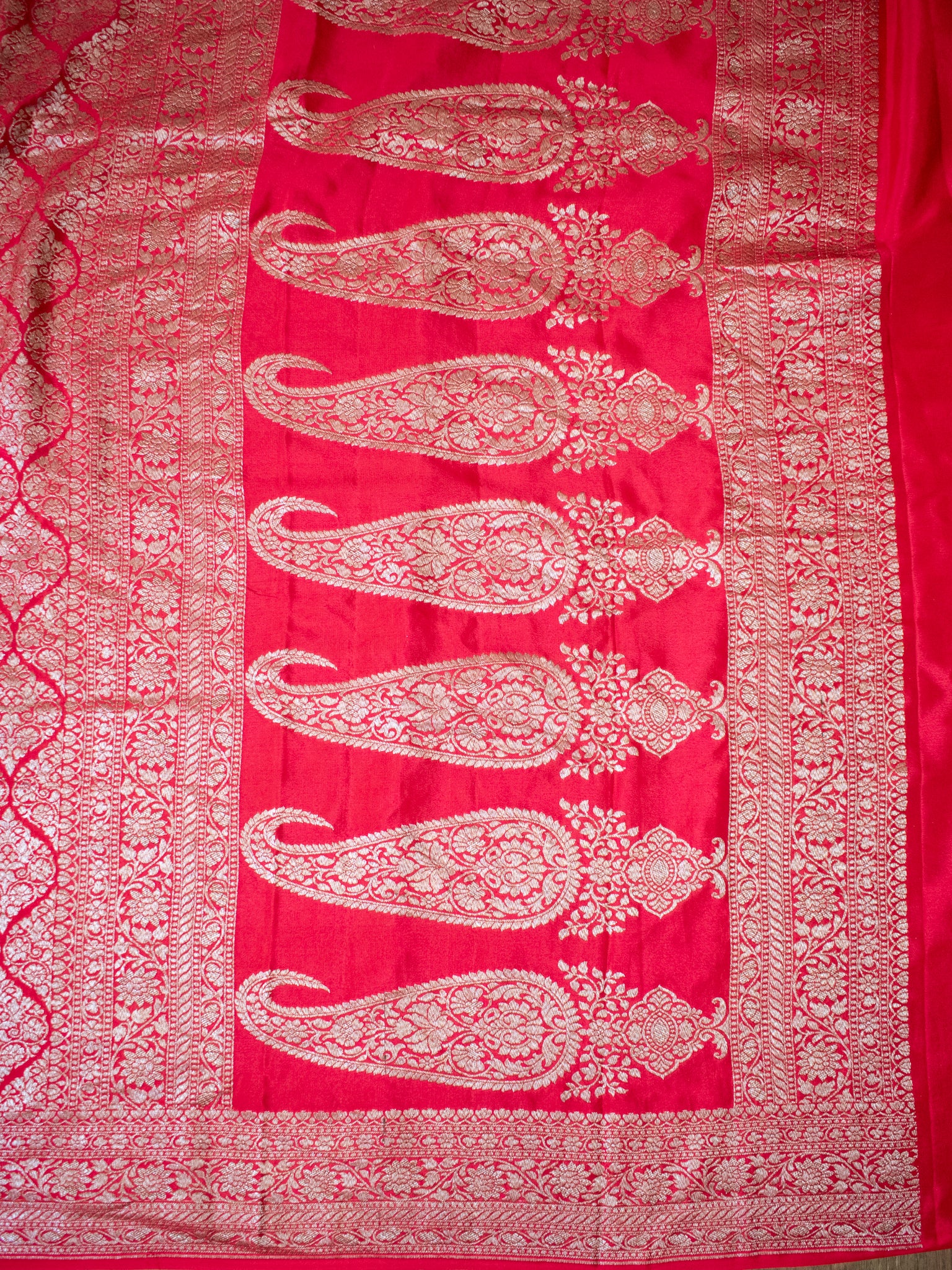 Banarasi Pure Khaddi Georgette Saree With Antique Zari Weaving- Red