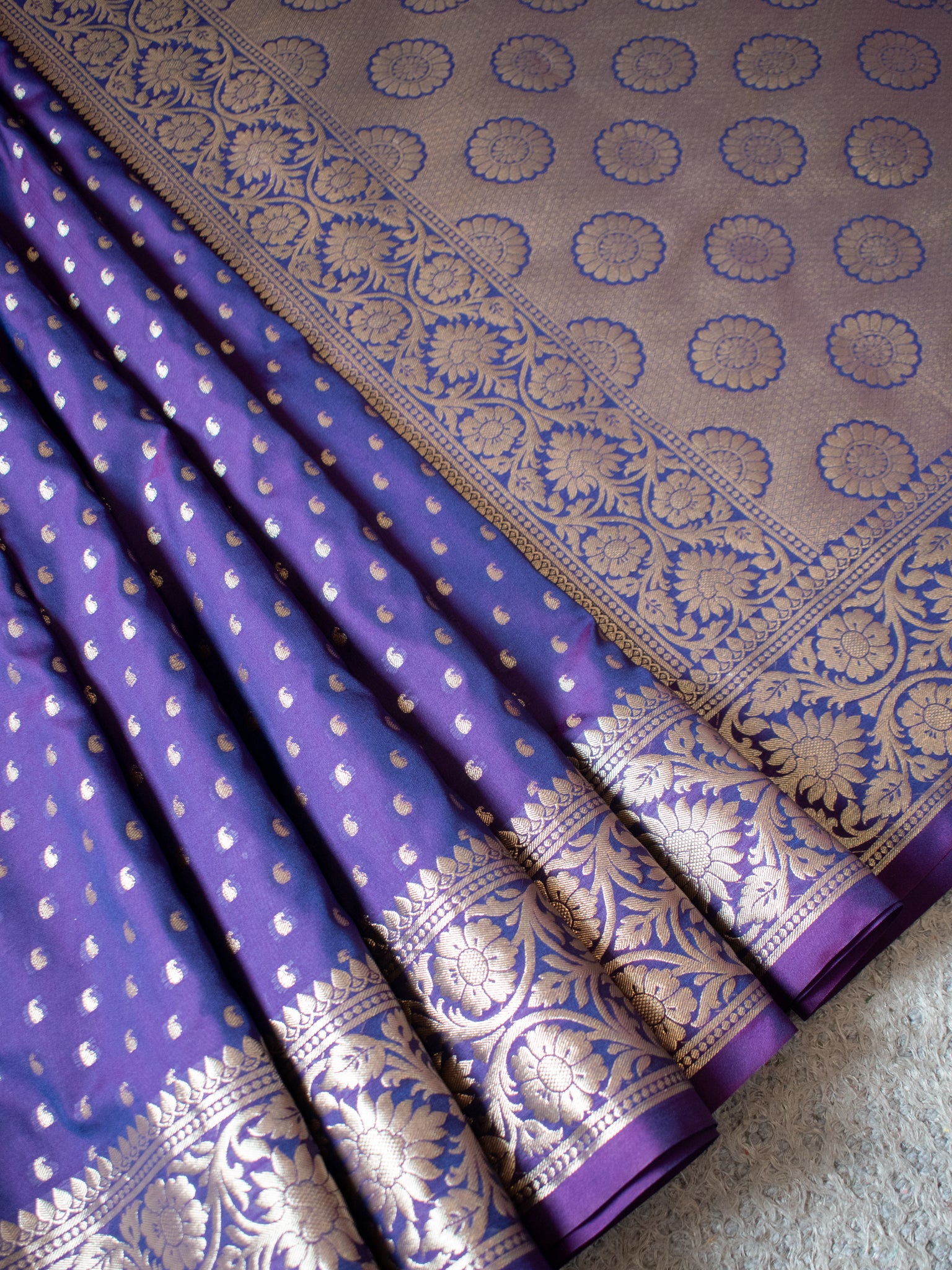Banarasi Silk Saree With Zari Buti Weaving & Border - Purple