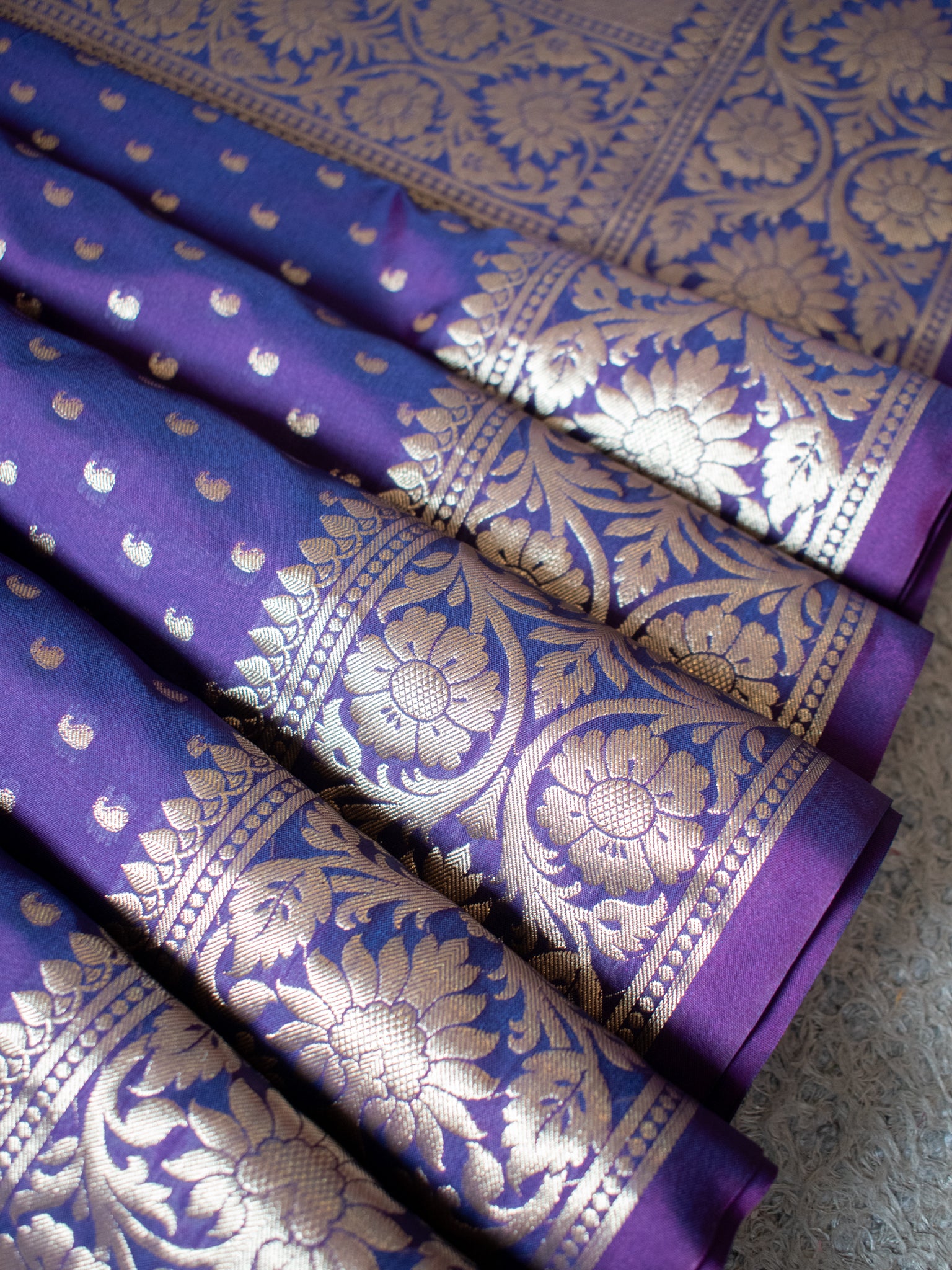 Banarasi Silk Saree With Zari Buti Weaving & Border - Purple