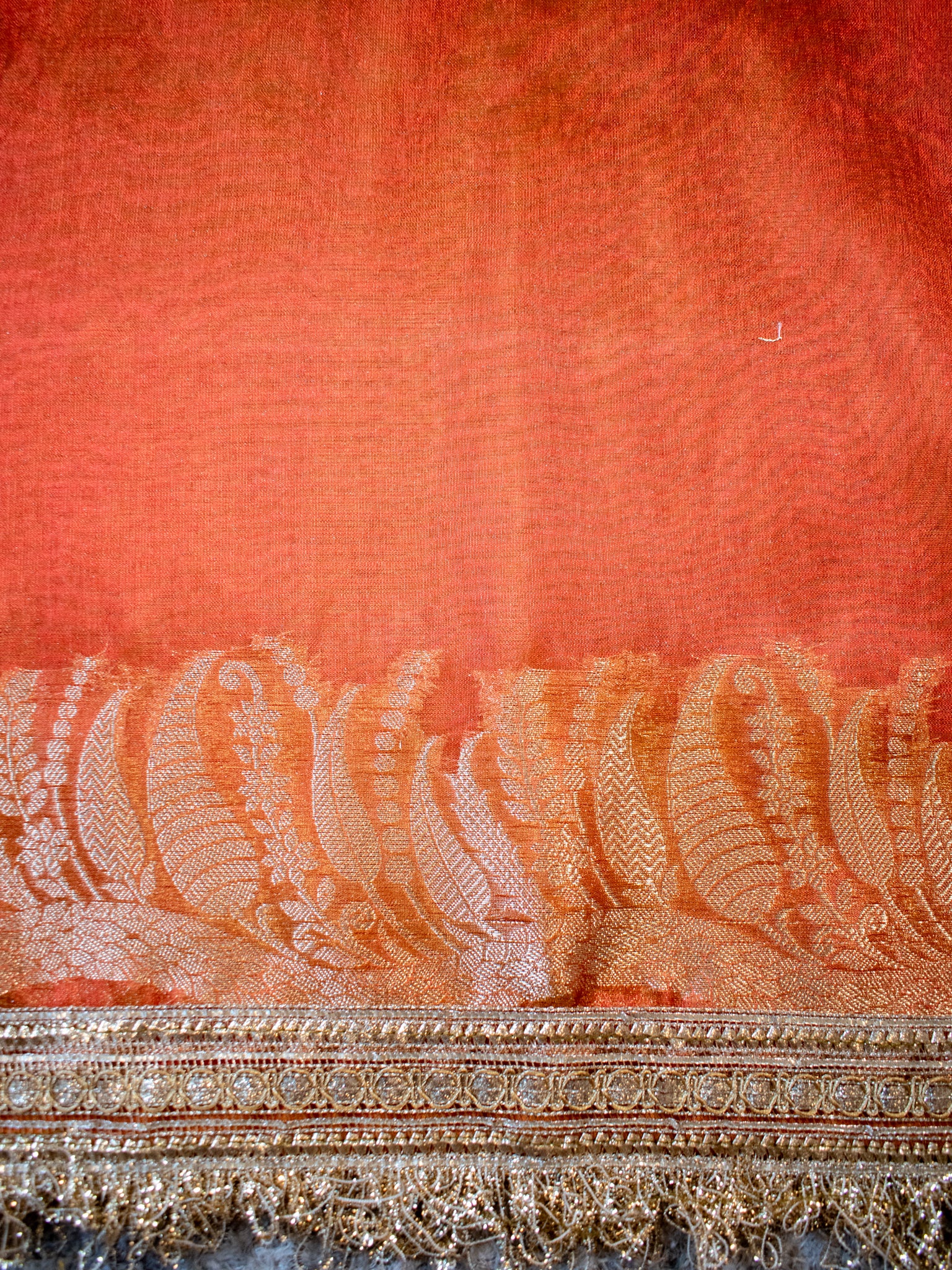Banarasi Tissue Saree With Zari Weaving & Lace Border - Orange
