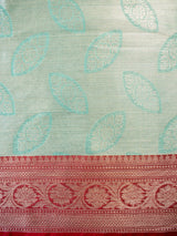 Banarasi Kora Saree With Zari Weaving- Green