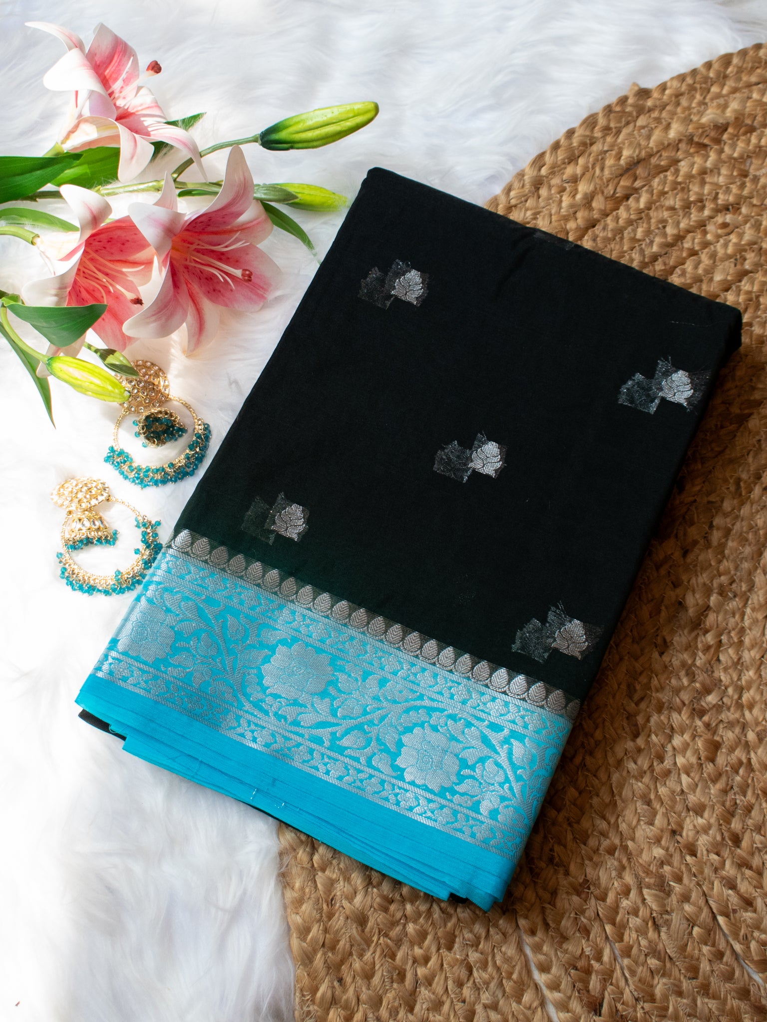 Banarasi Semi Georgette Saree With Zari Work and Border - Black