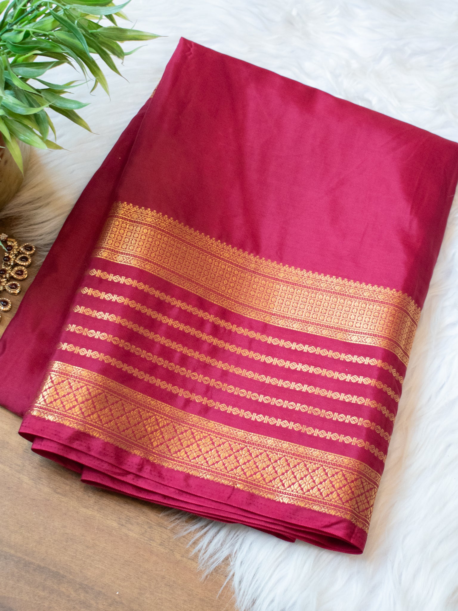 Banarasi Plain Silk Mix Saree with Border- Wine