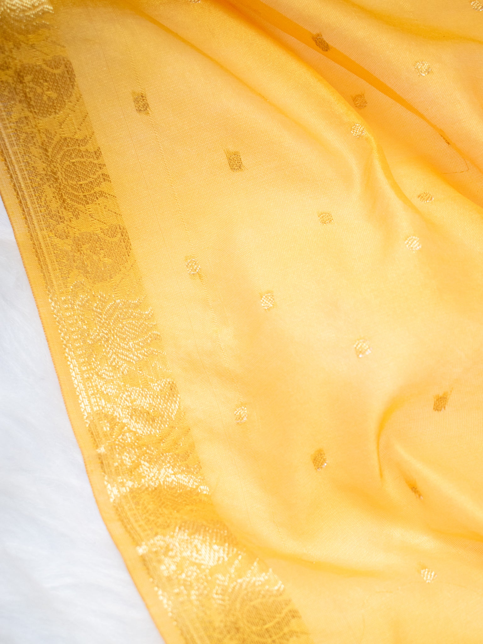 Banarasi Cotton Silk Dupatta With Buti Weaving- Yellow