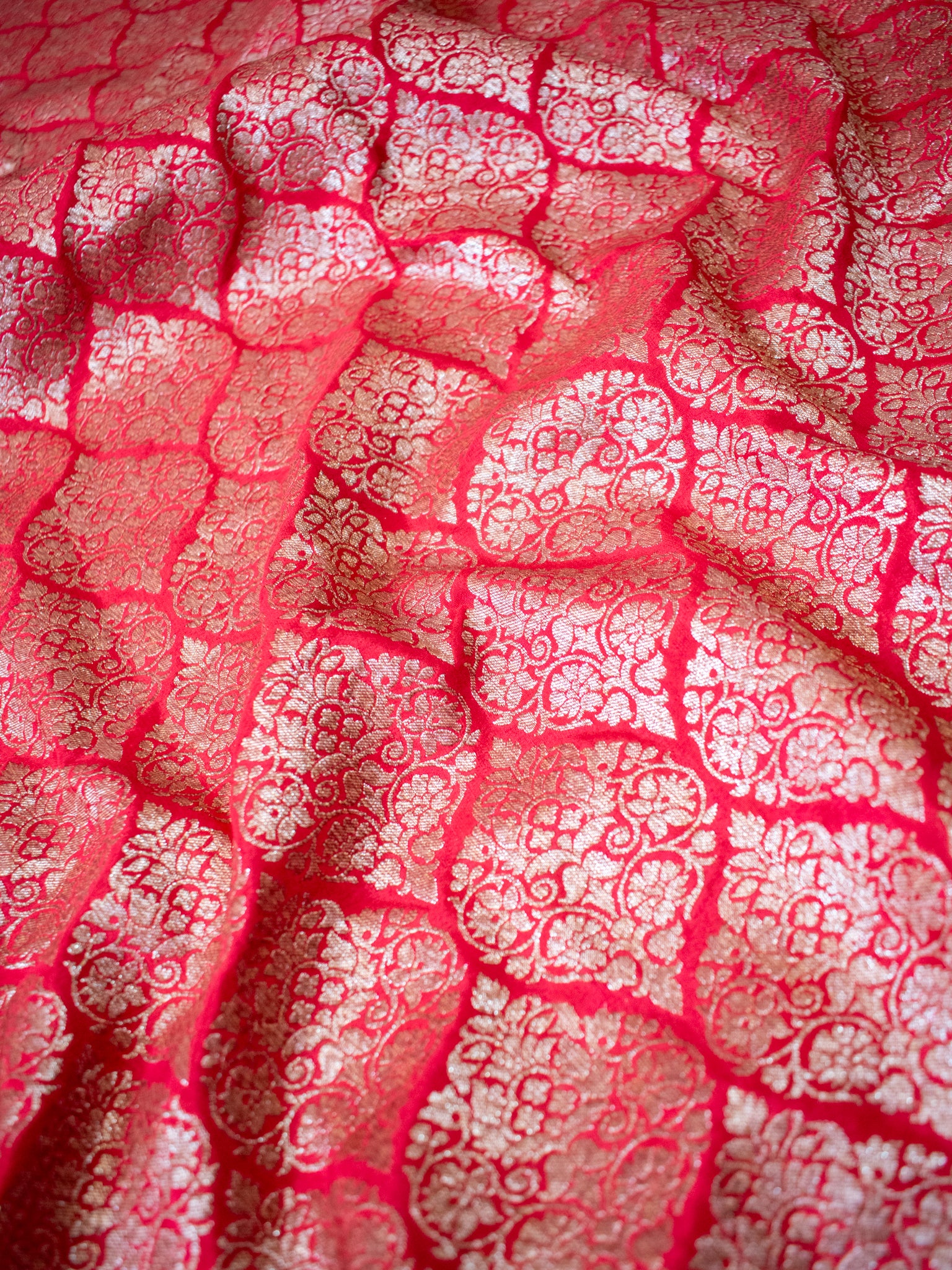 Banarasi Pure Khaddi Georgette Saree With Antique Zari Weaving- Red