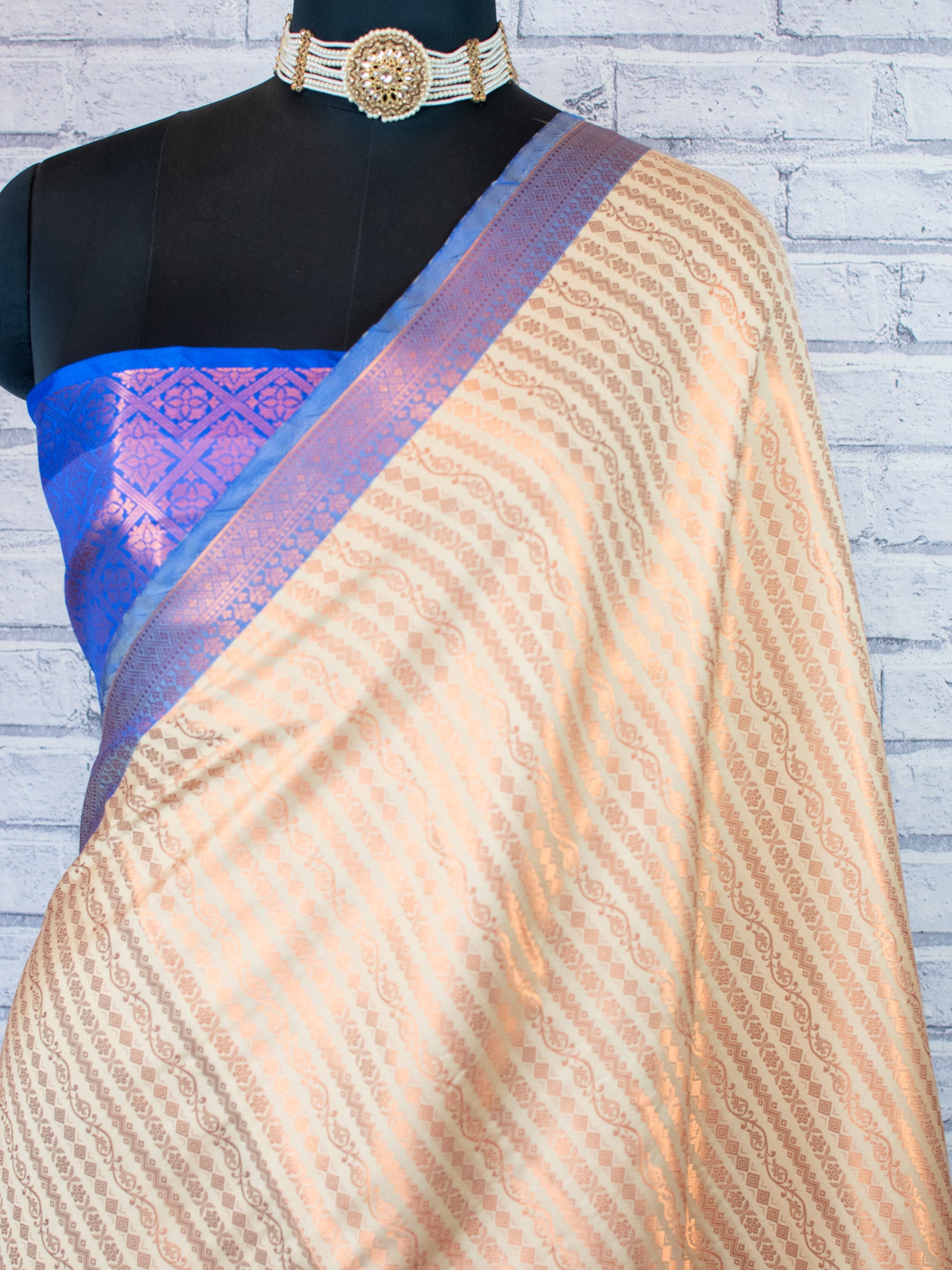 Banarasi Kora Muslin Saree With Zari Weaving &  Border- Beige