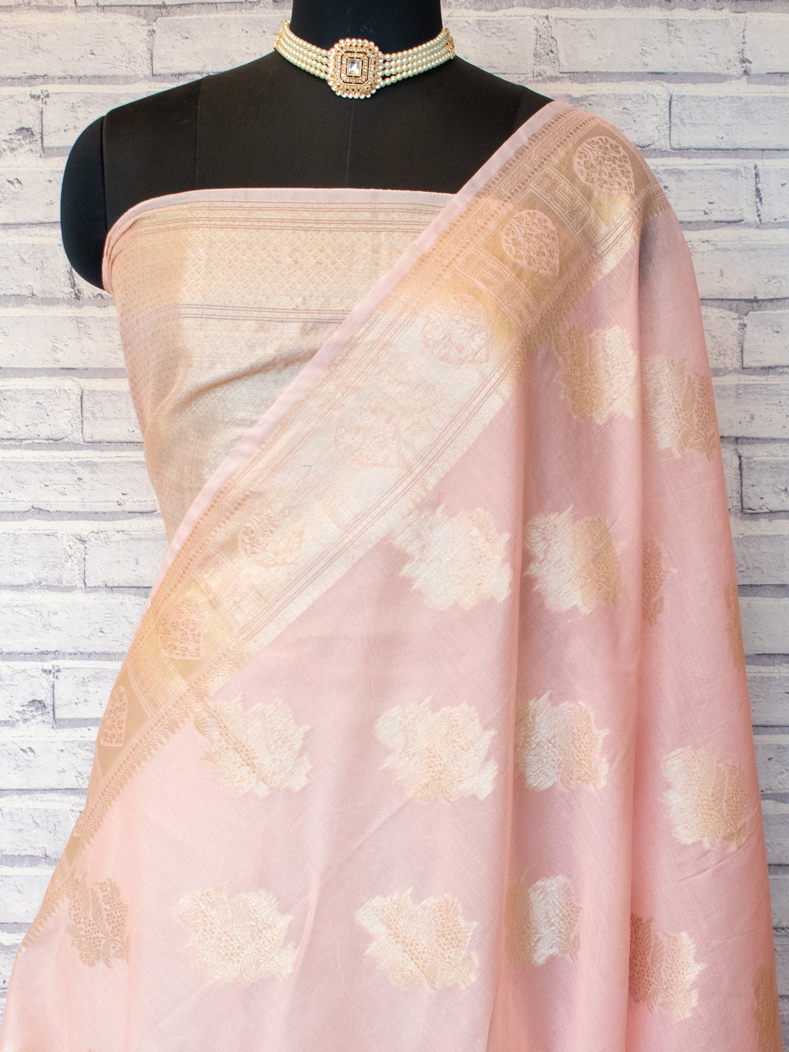 Banarasi Cotton Silk Zari Weaving Saree-Pink