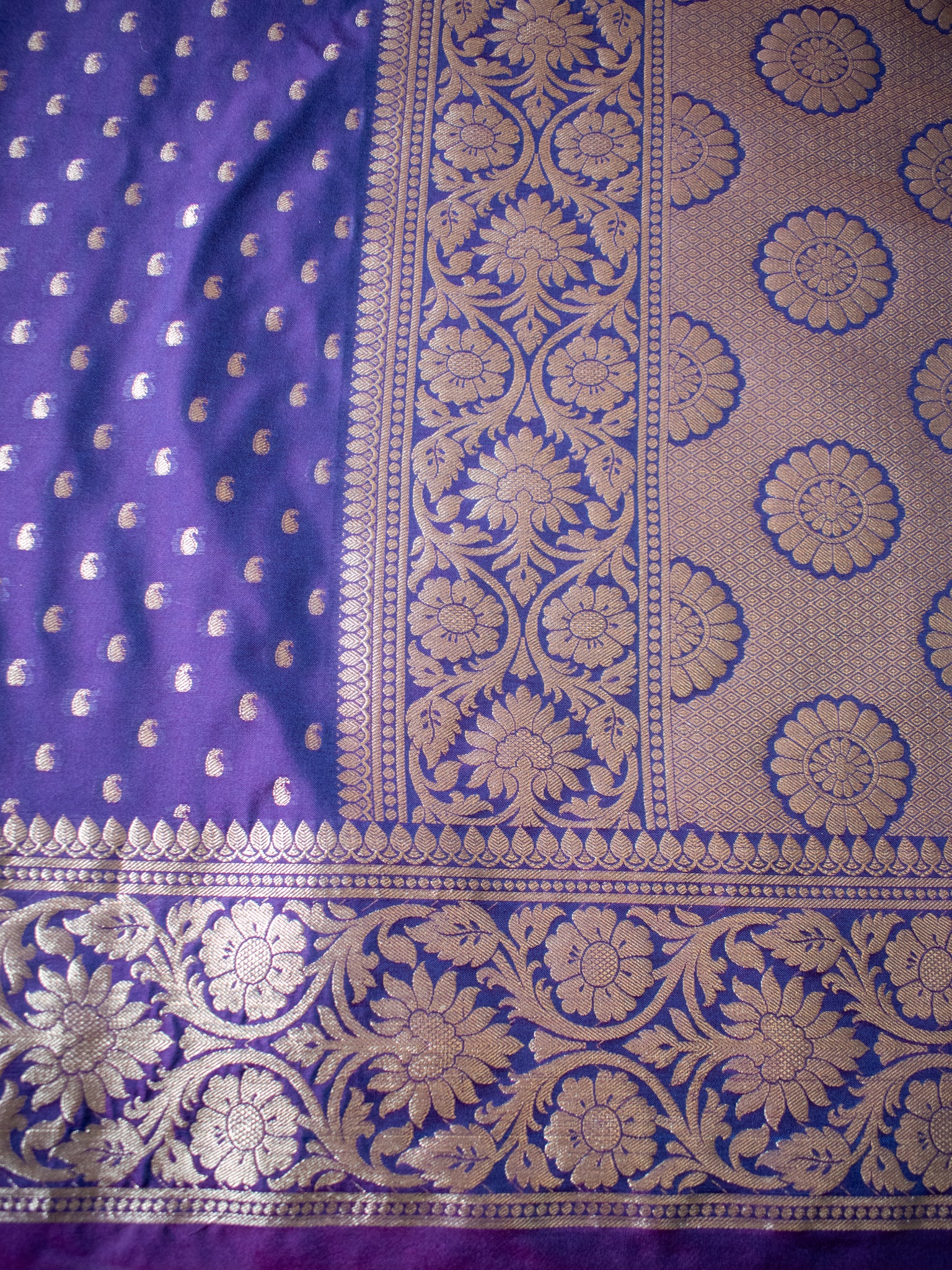 Banarasi Silk Saree With Zari Buti Weaving & Border - Purple
