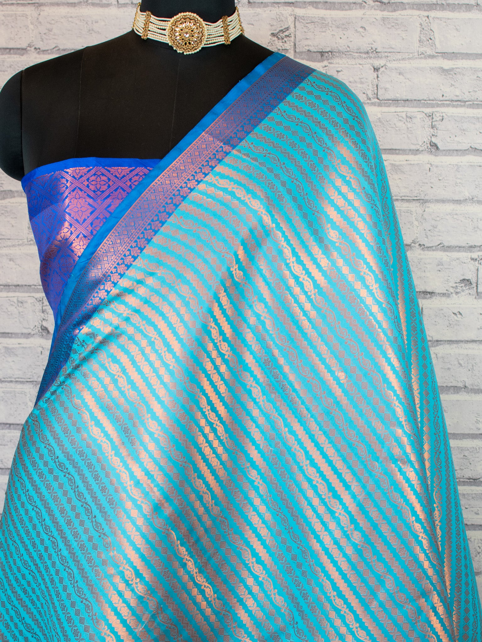 Banarasi Kora Muslin Saree With Zari Weaving &  Border- Blue