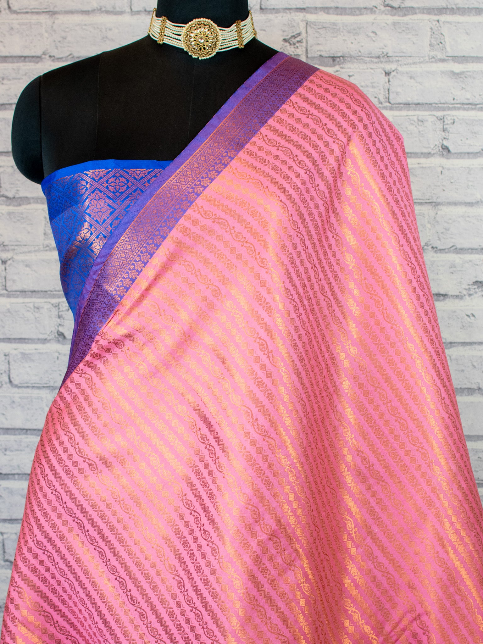 Banarasi Kora Muslin Saree With Zari Weaving &  Border-Pink