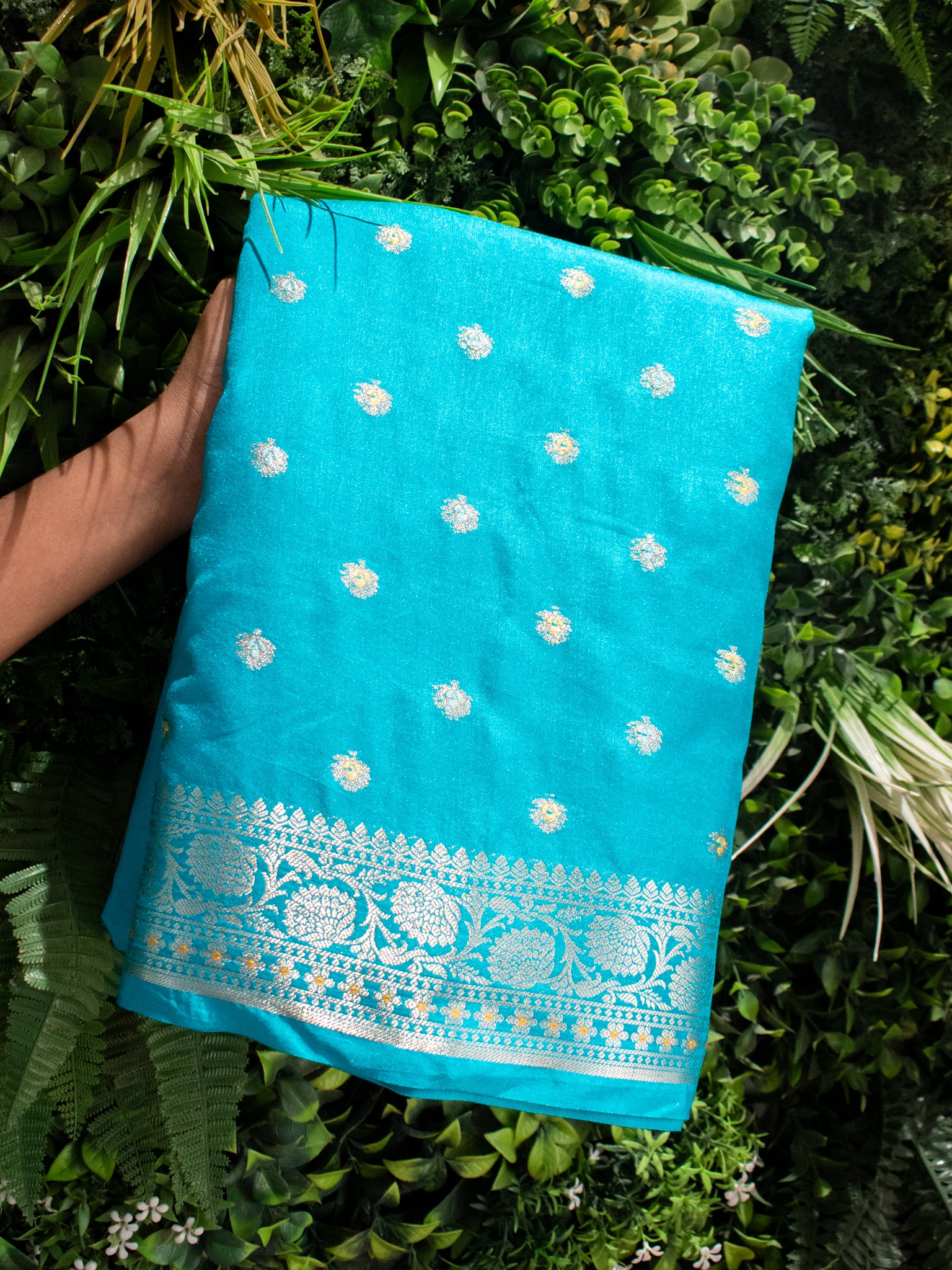Banarasi Semi Dupion Katan Saree With Zari Weaving & Border-Blue