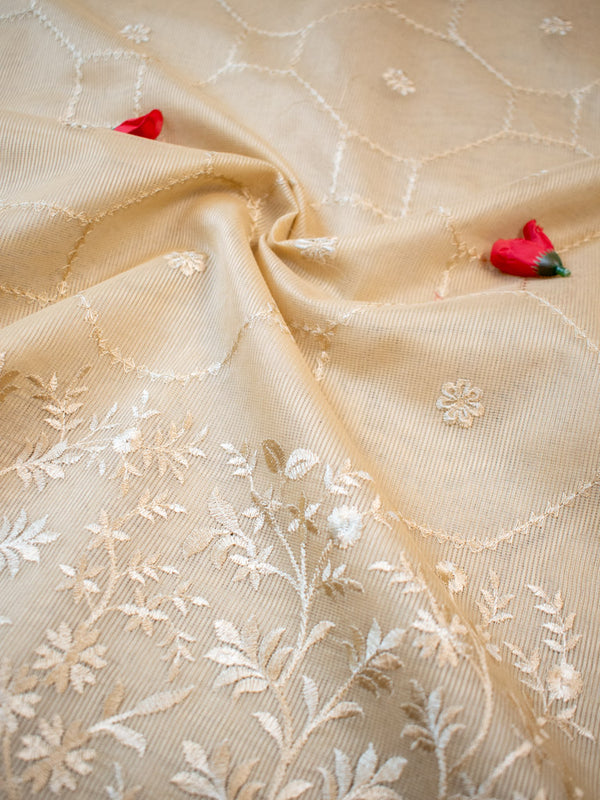 Banarasi Soft Net Saree With Self Resham Weaving Design-Beige
