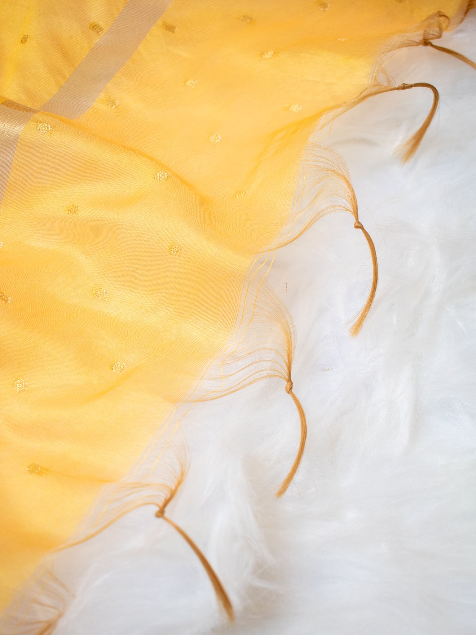 Banarasi Cotton Silk Dupatta With Buti Weaving- Yellow