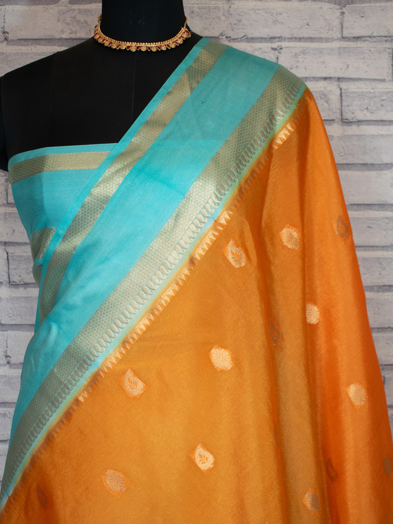 Banarasi Cotton Silk Saree with Satin Contrast Border- Orange