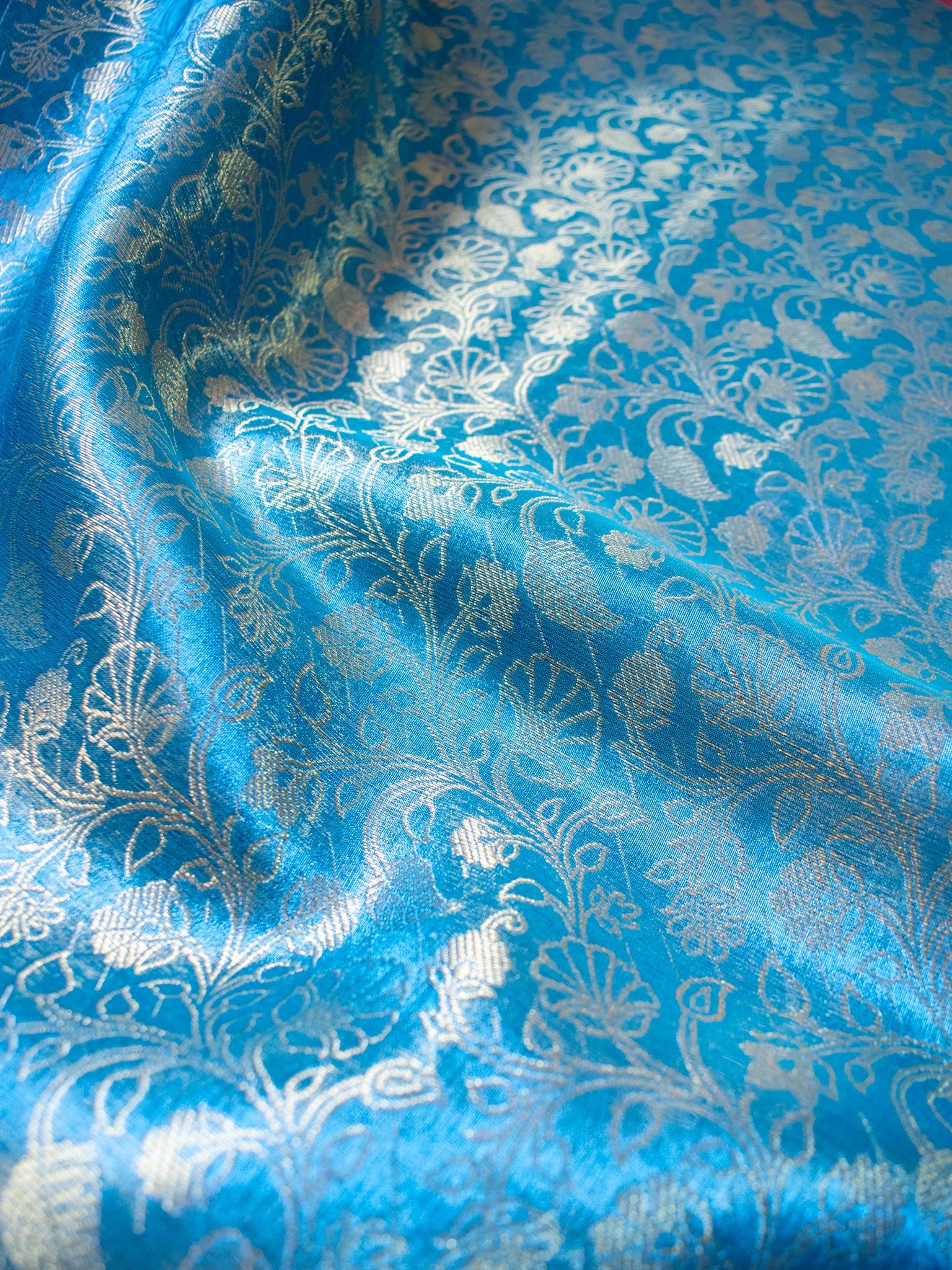 Blue Zari Banarasi Tissue Saree with Weaving & Lace Border