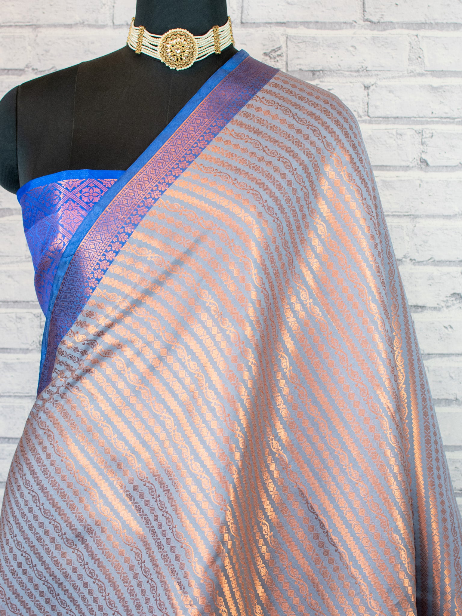 Banarasi Kora Muslin Saree With Zari Weaving &  Border- Grey