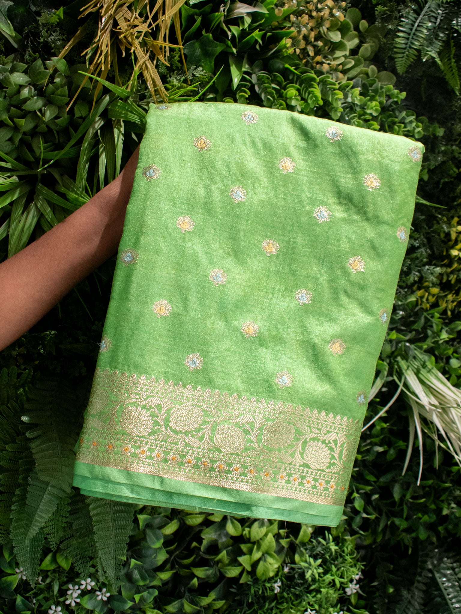 Banarasi Semi Dupion Katan Saree With Zari Weaving & Border- Green