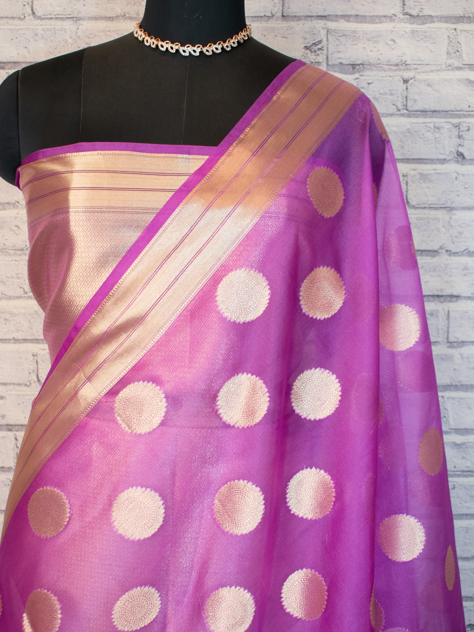 Banarasi Organza Mix Saree With Zari Border - Lavender