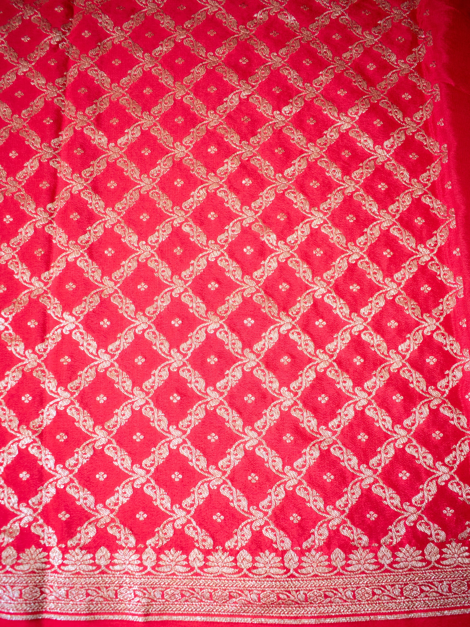 Banarasi Pure Khaddi Georgette Saree With Antique Zari Buti  Weaving- Red