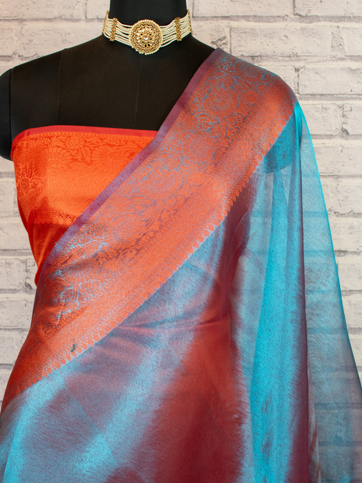 Banarasi Plain Shaded Tissue Saree With Zari Border - Blue