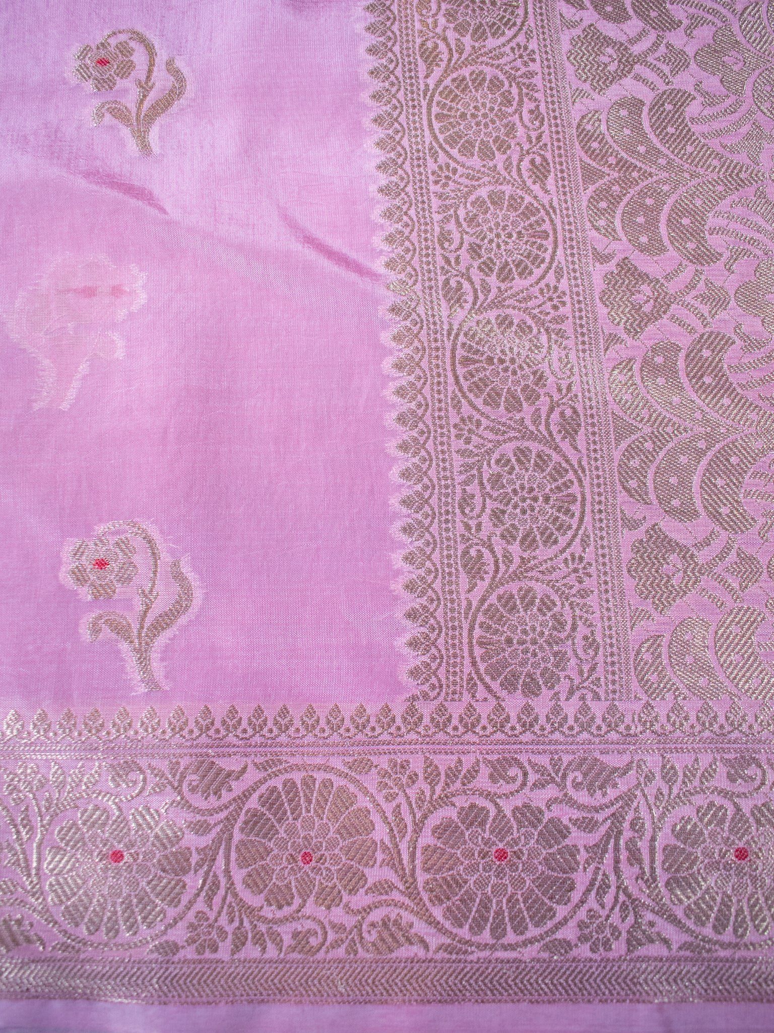 Banarasi Soft Cotton Saree with Floral Weaving & Border- Pink