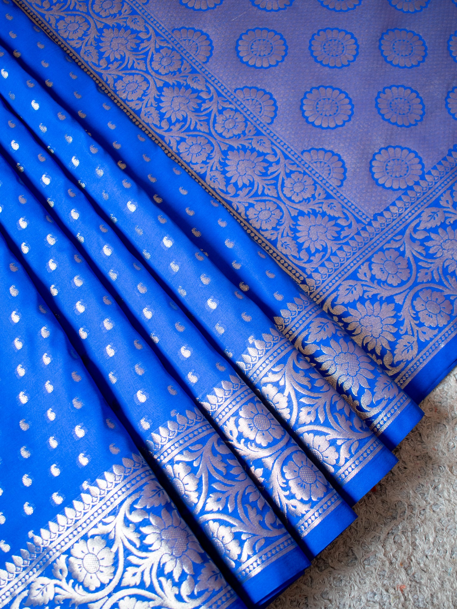 Banarasi Silk Saree With Zari Buti Weaving & Border - Blue