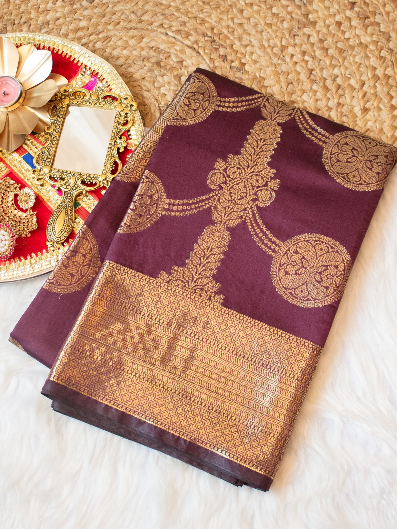 Banarasi Cotton Silk Saree With Antique Zari Weaving - Wine