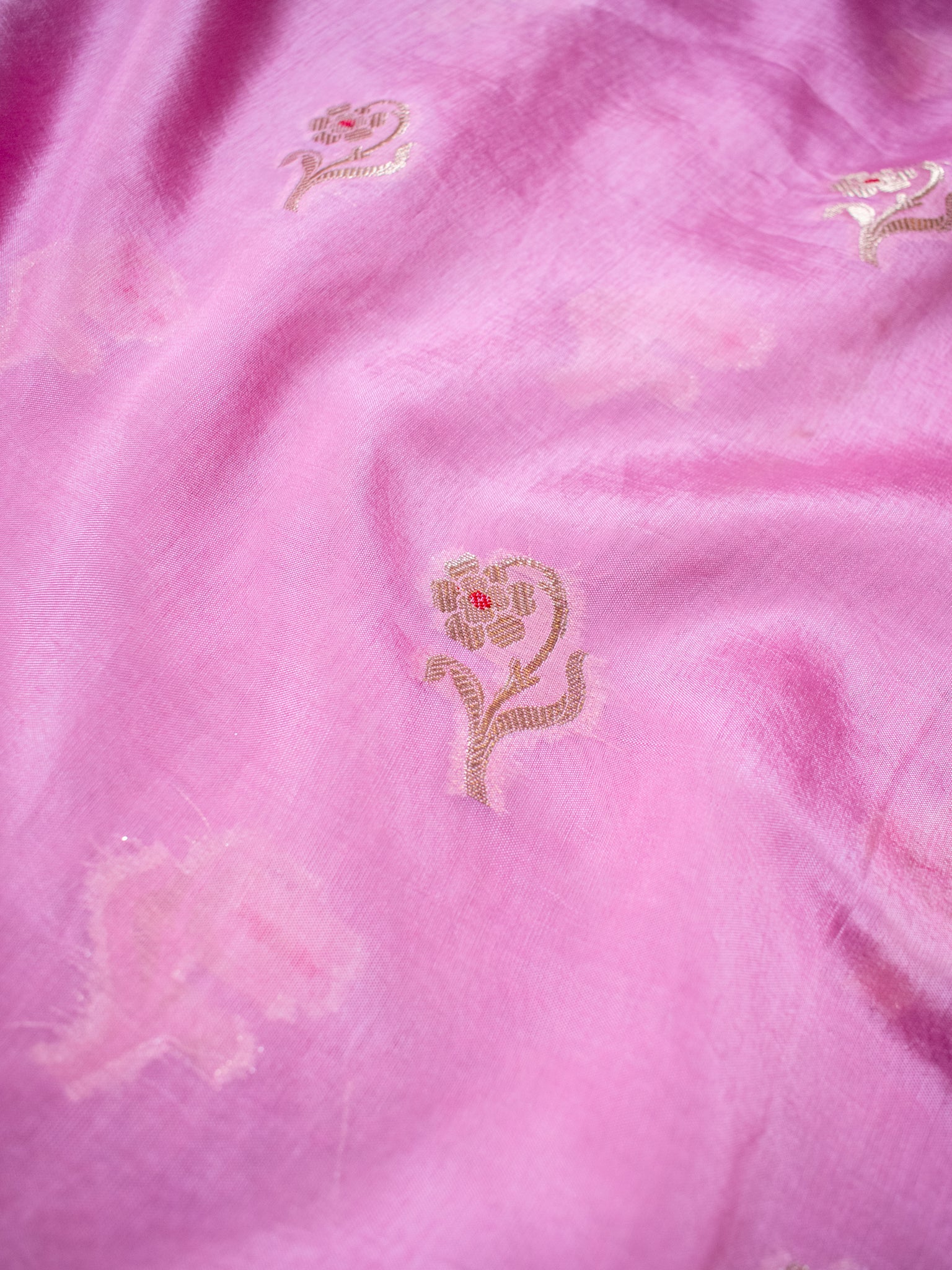 Banarasi Soft Cotton Saree with Floral Weaving & Border- Pink