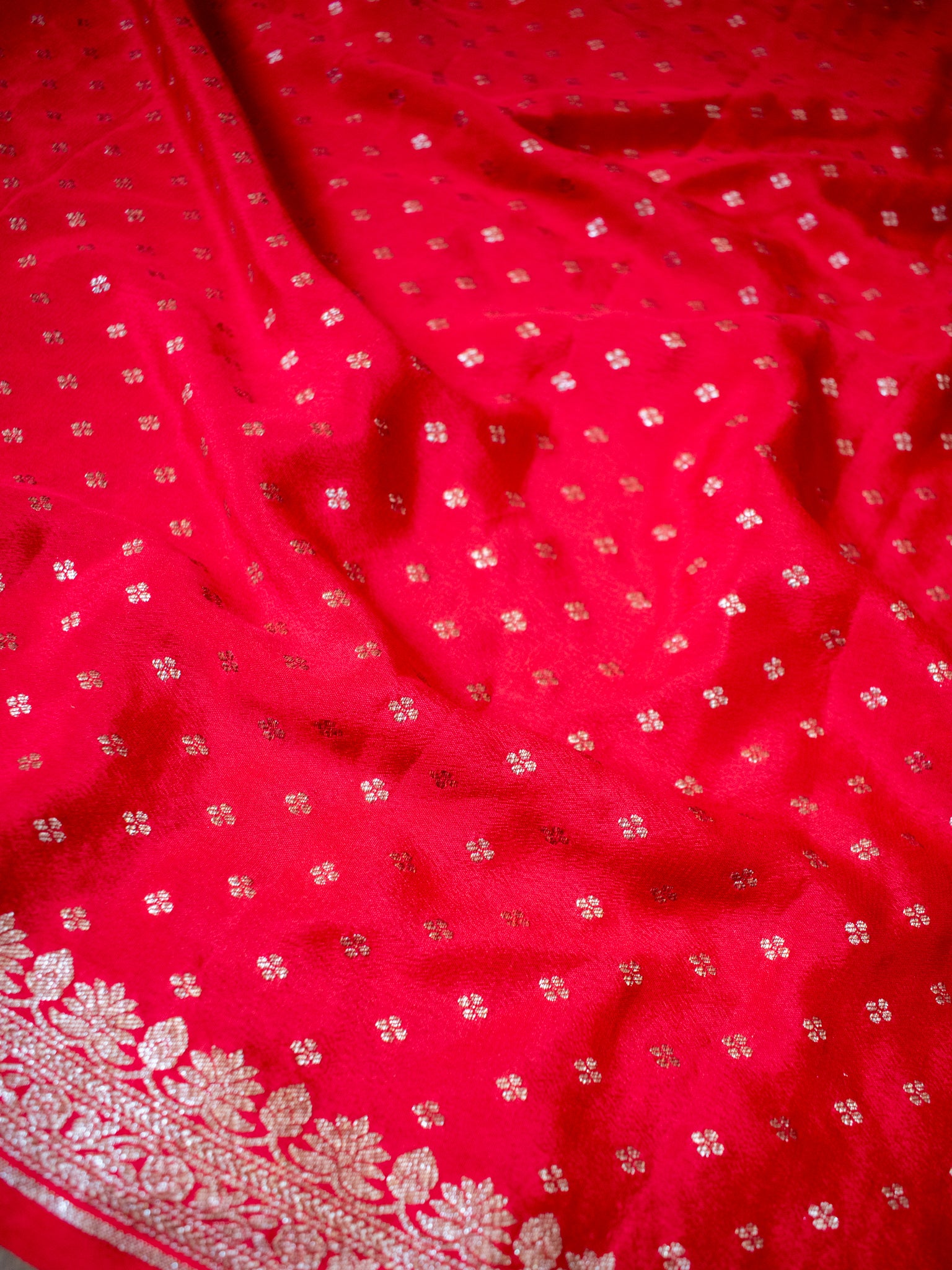 Banarasi Pure Khaddi Georgette Saree With Antique Zari Buti  Weaving- Red