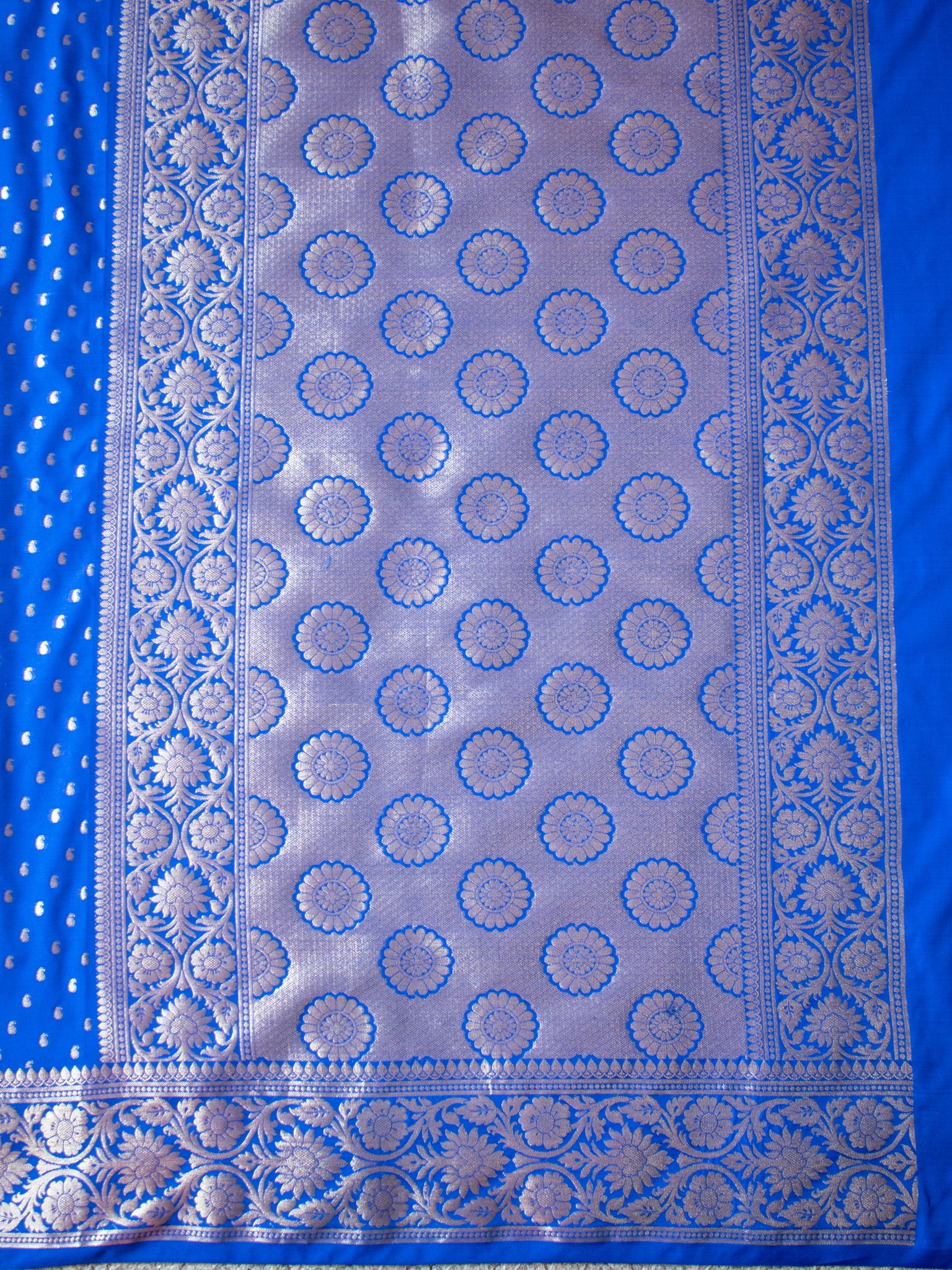 Banarasi Silk Saree With Zari Buti Weaving & Border - Blue