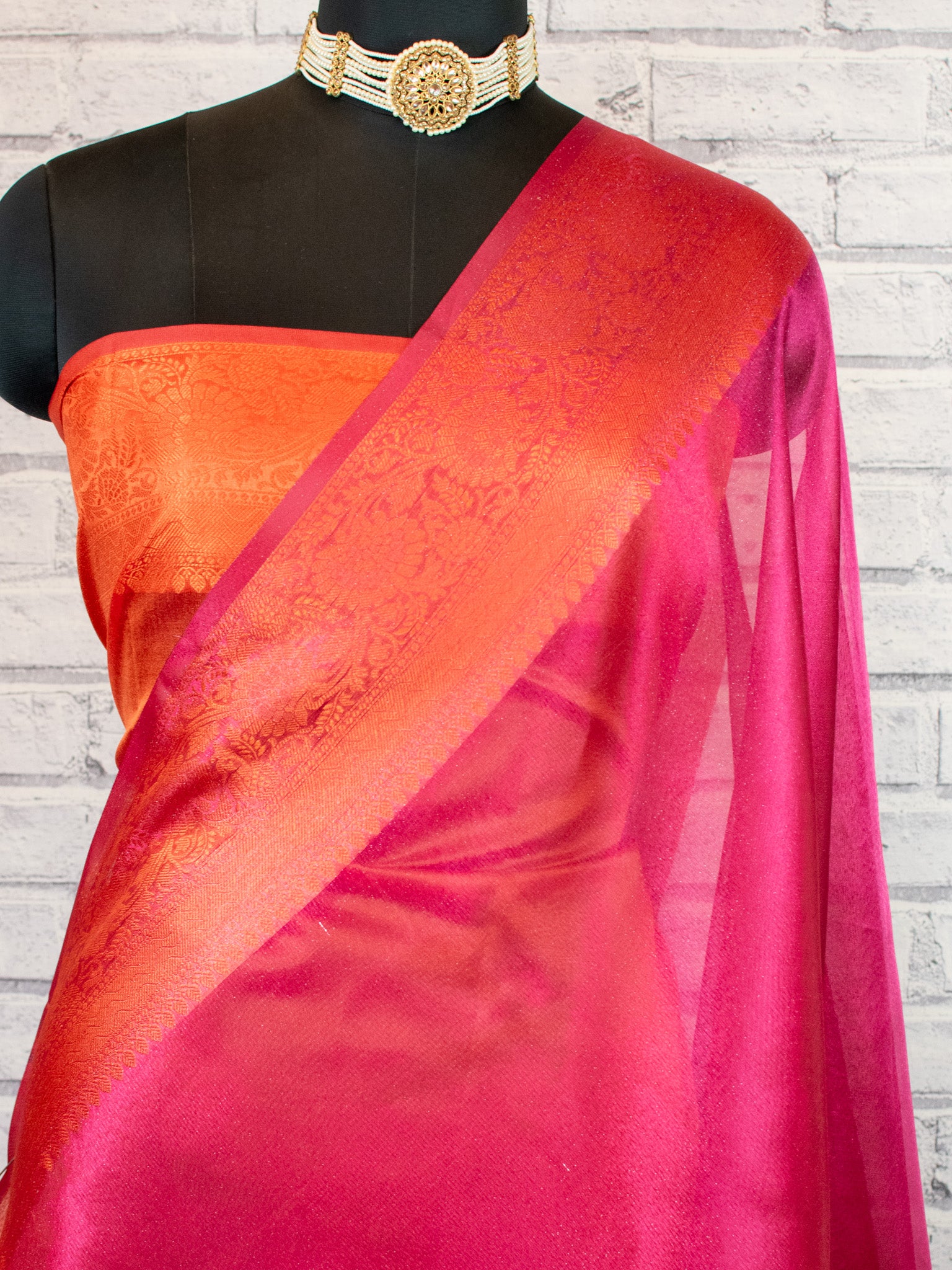 Banarasi Plain Shaded Tissue Saree With Zari Border - Pink