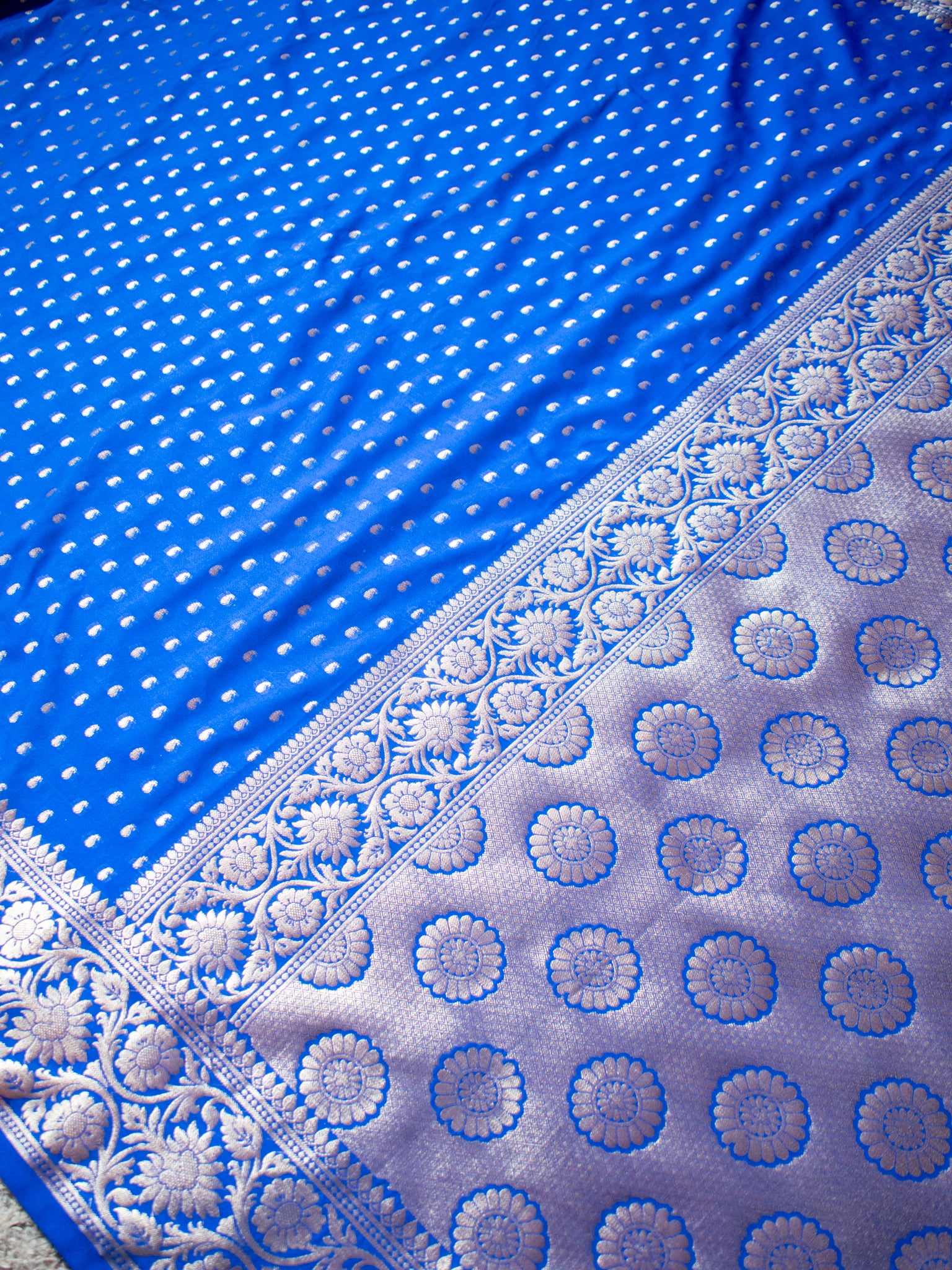 Banarasi Silk Saree With Zari Buti Weaving & Border - Blue
