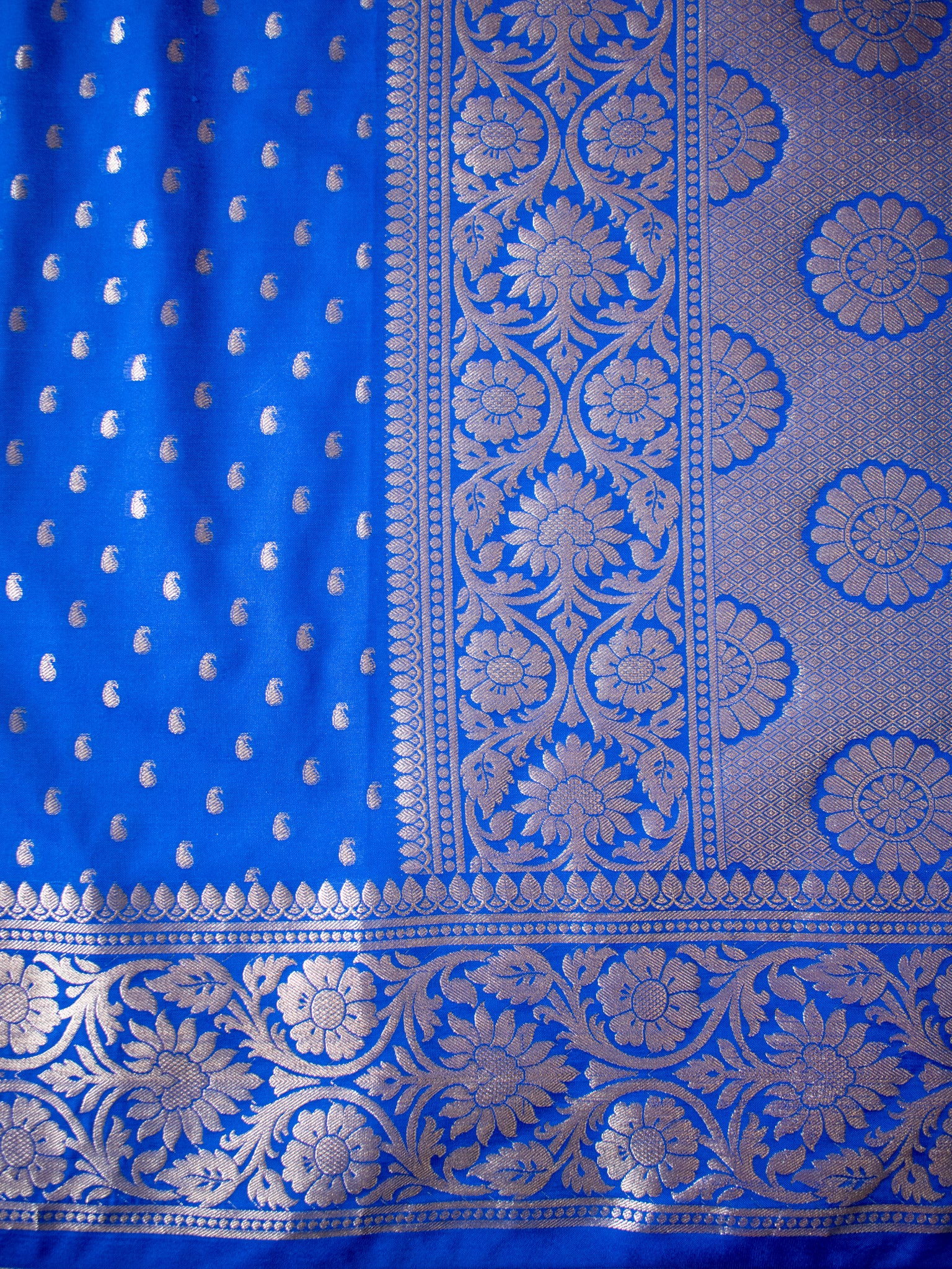 Banarasi Silk Saree With Zari Buti Weaving & Border - Blue