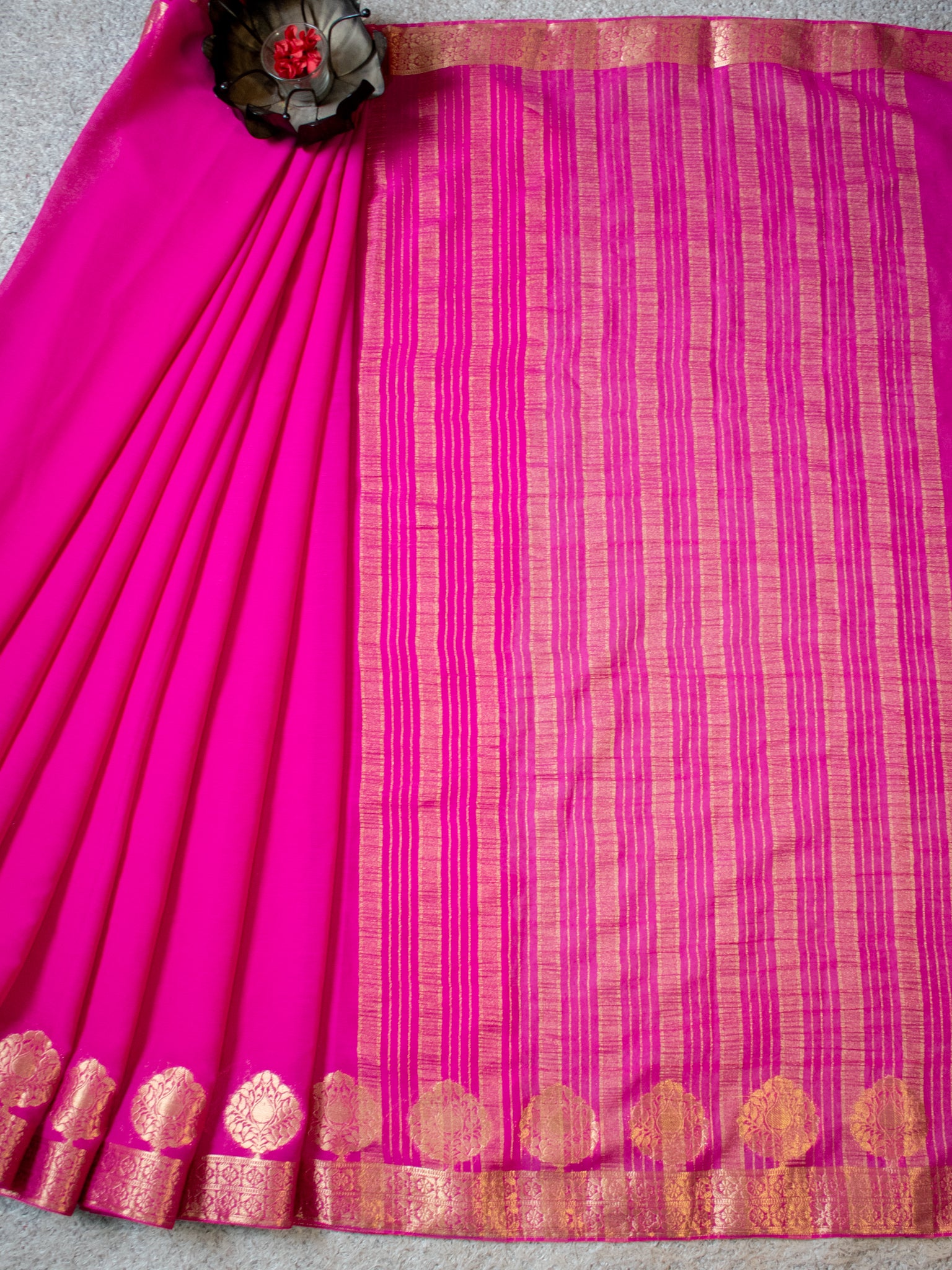 Banarasi Pure Georgette Saree With Zari & border- Magenta