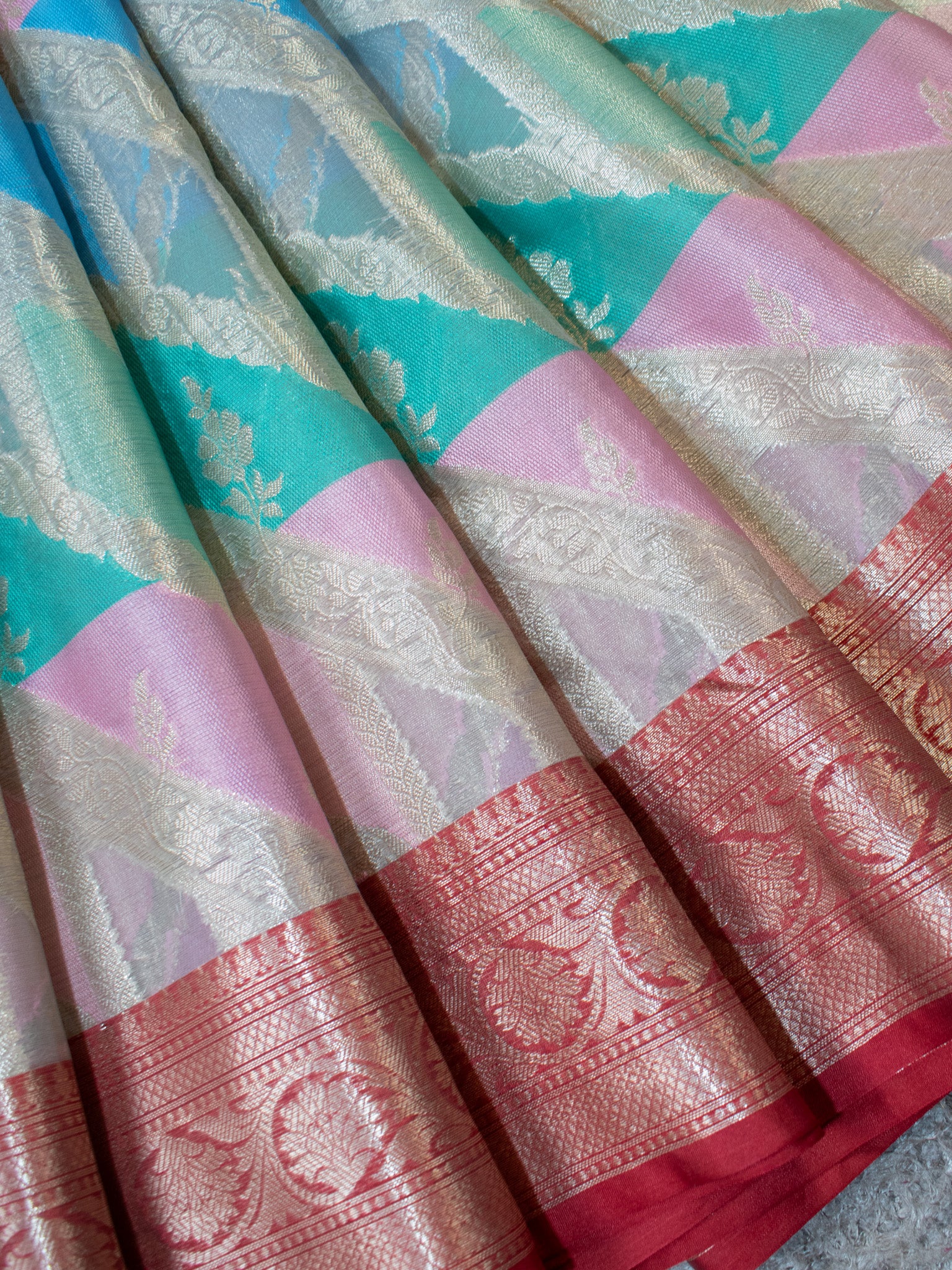 Banarasi Kora Saree With Zari Weaving- Blue