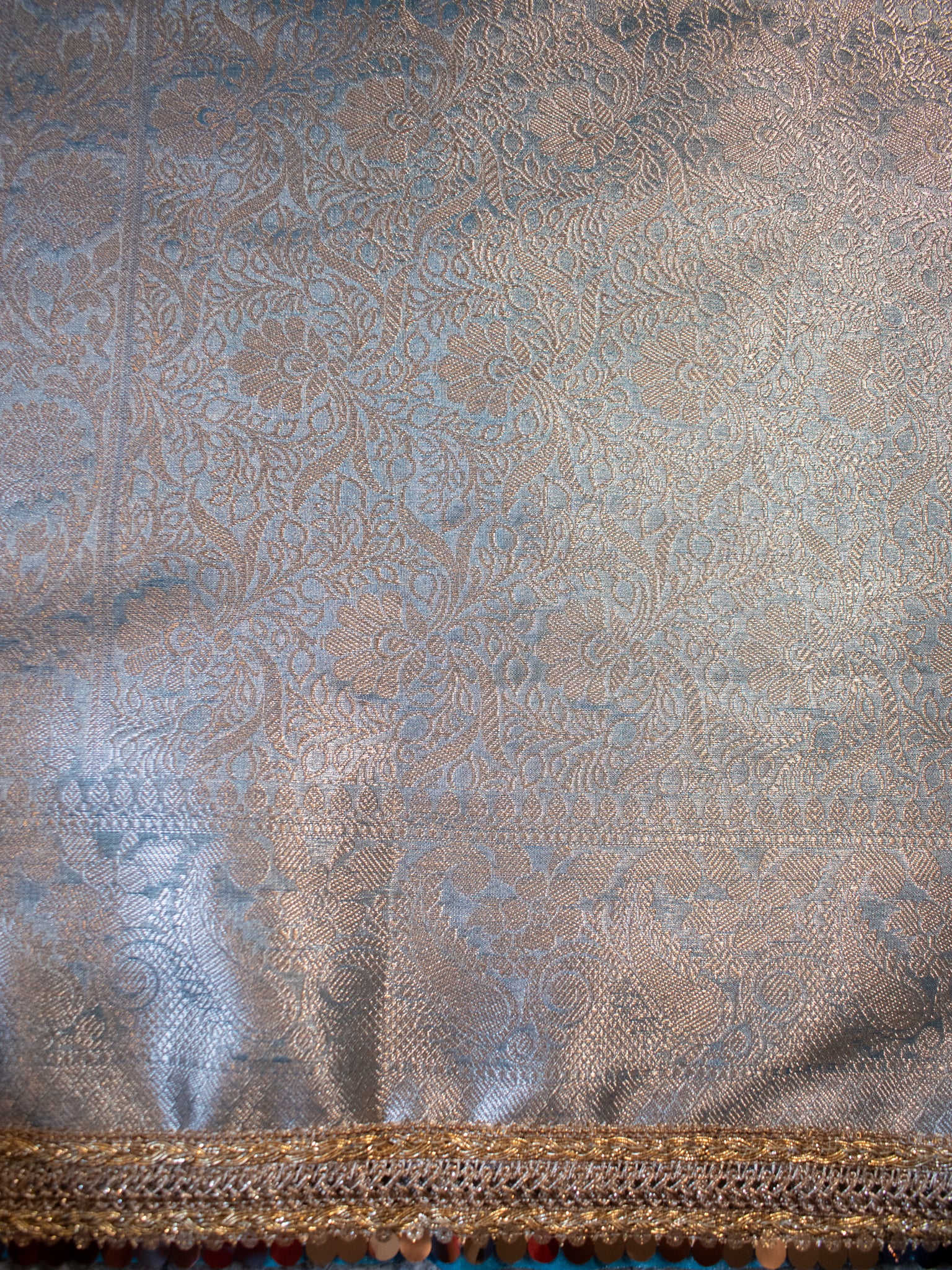 Banarasi Tissue Saree With Buti Weaving & Lace Border - Blue