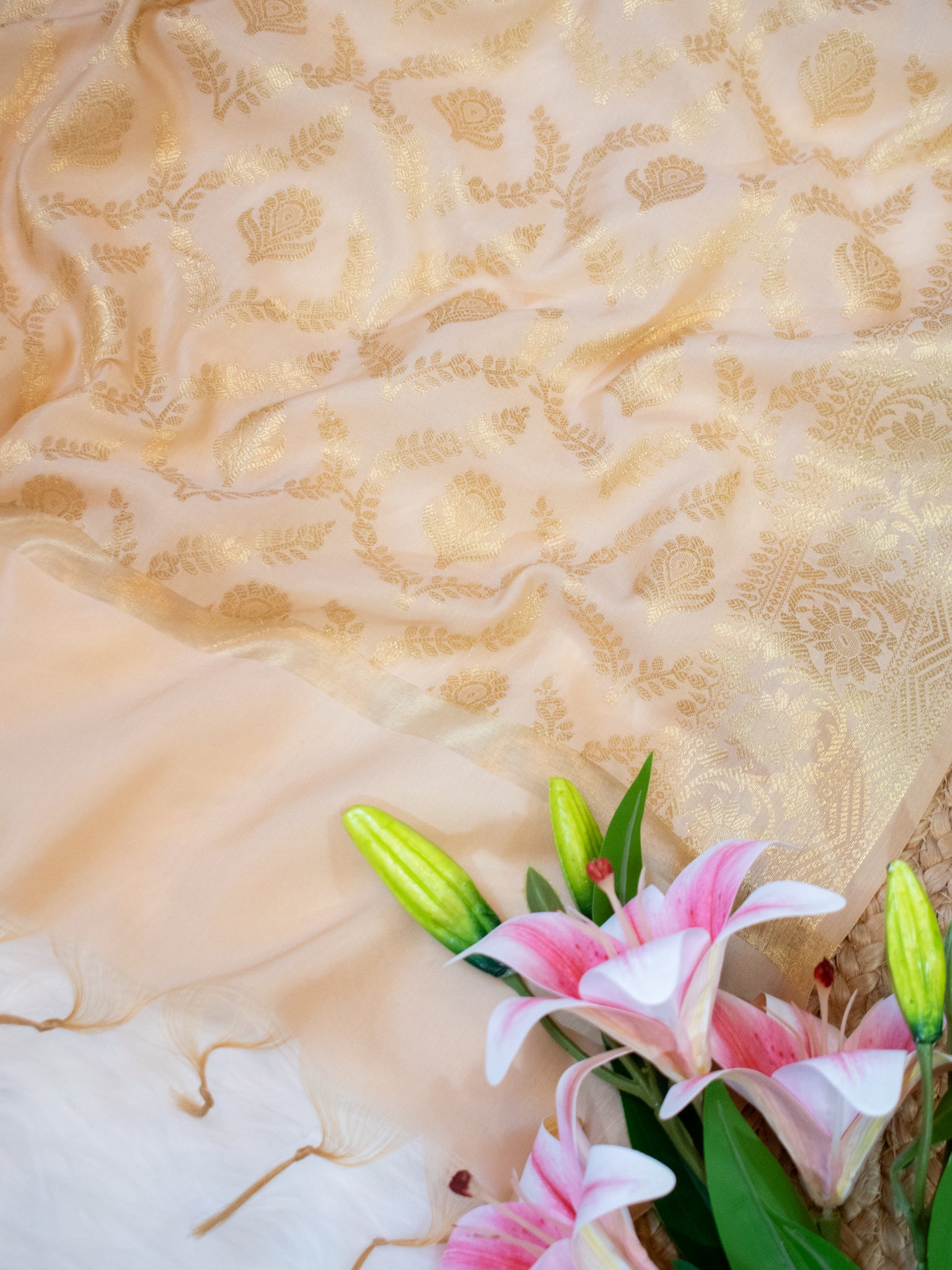 Banarasi Cotton Silk Dupatta With Zari Weaving- Beige