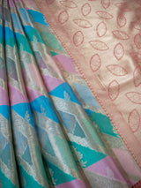 Banarasi Kora Saree With Zari Weaving- Blue