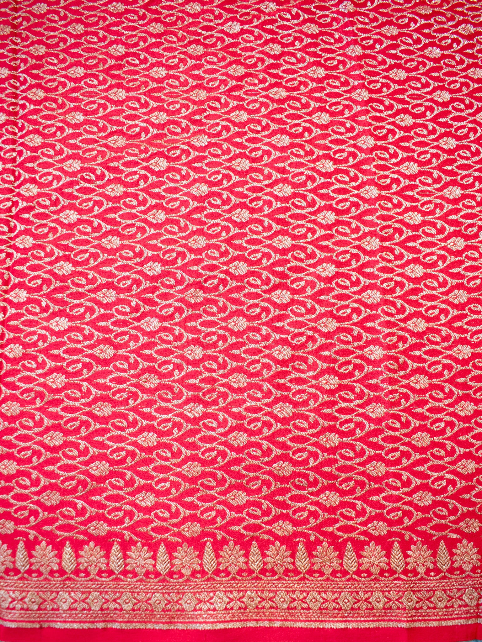 Banarasi Pure Khaddi Georgette Saree With Antique Zari Buti  Weaving- Red