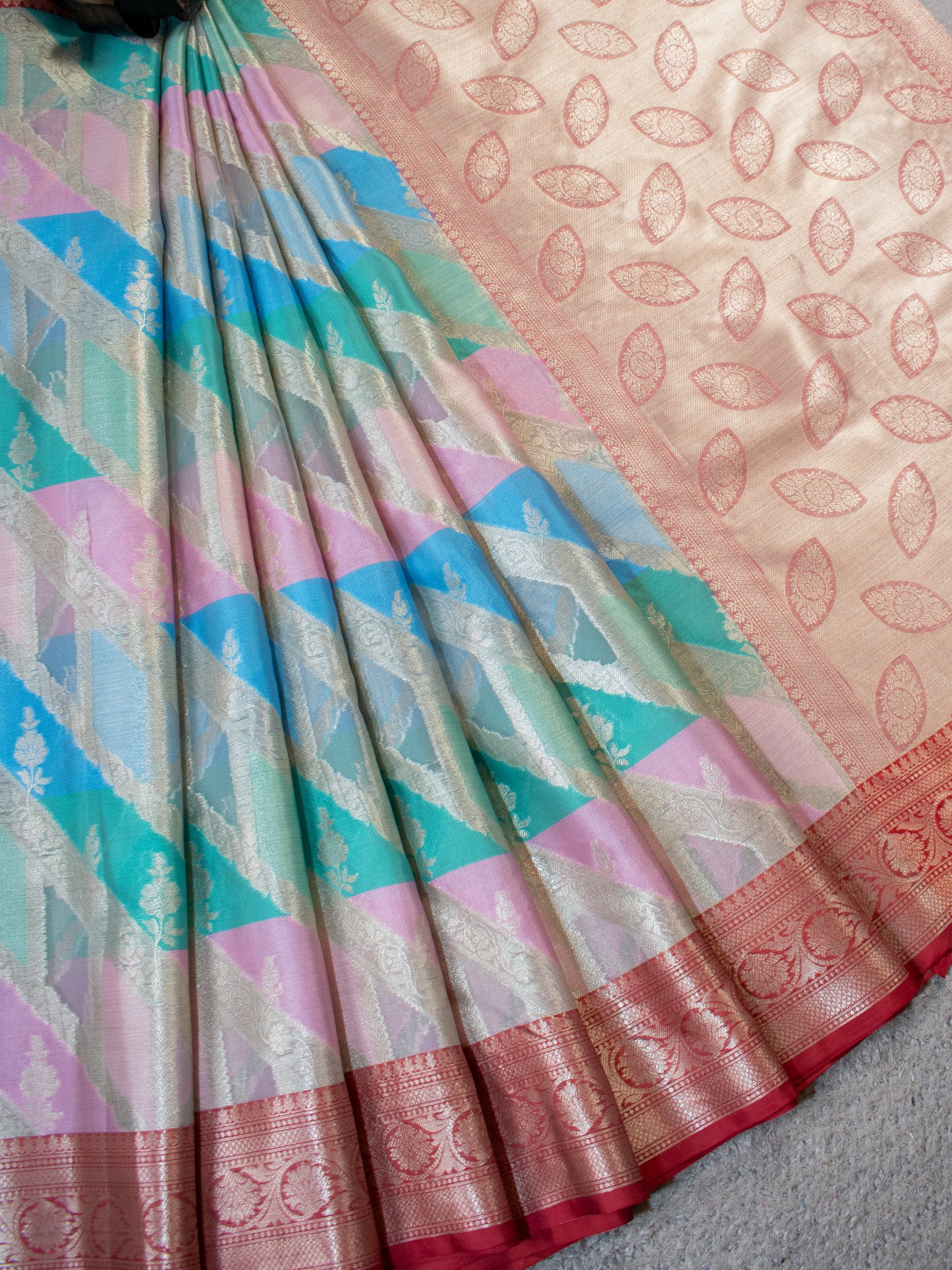 Banarasi Kora Saree With Zari Weaving- Blue