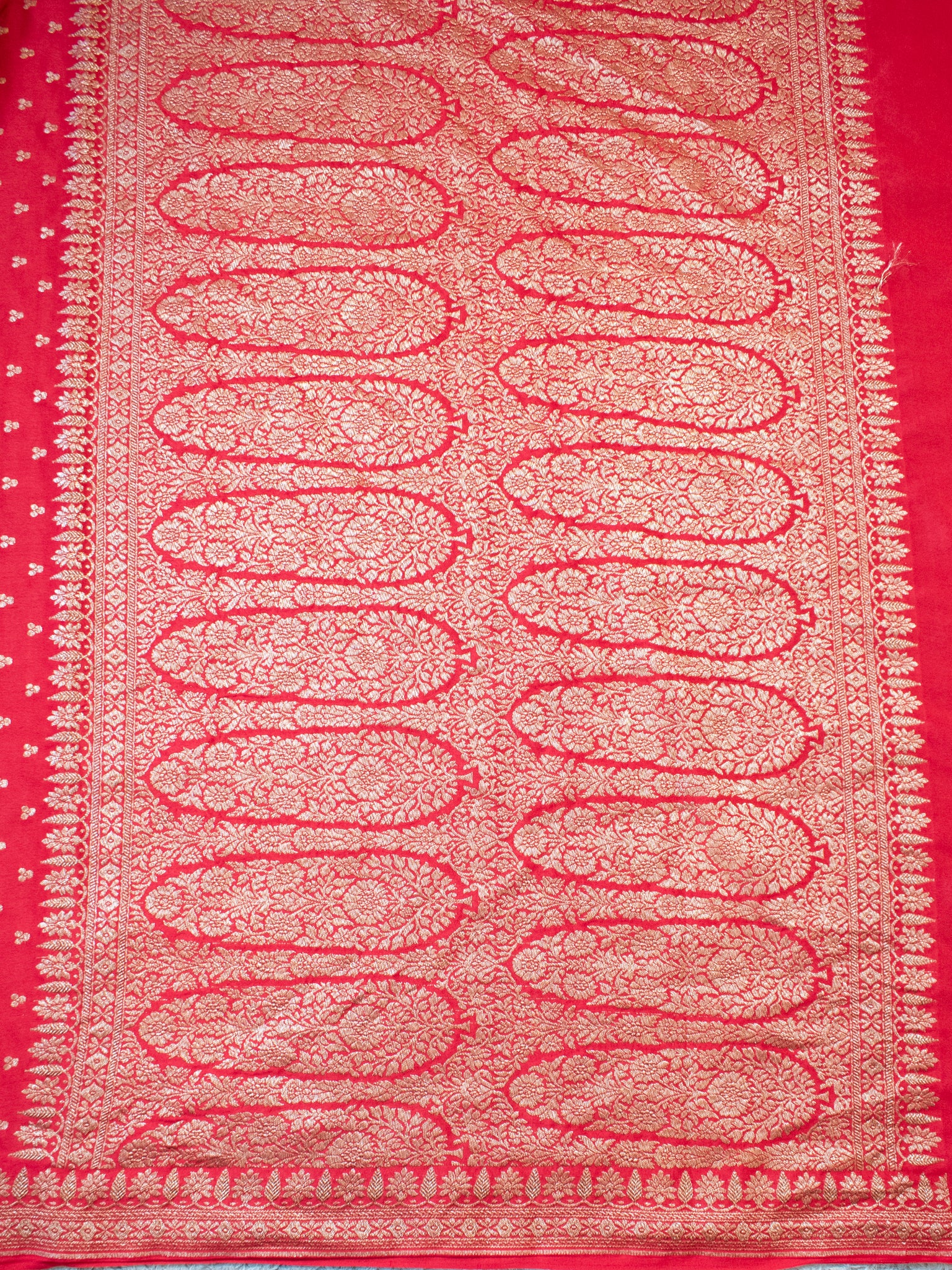 Banarasi Pure Khaddi Georgette Saree With Antique Zari Buti  Weaving- Red