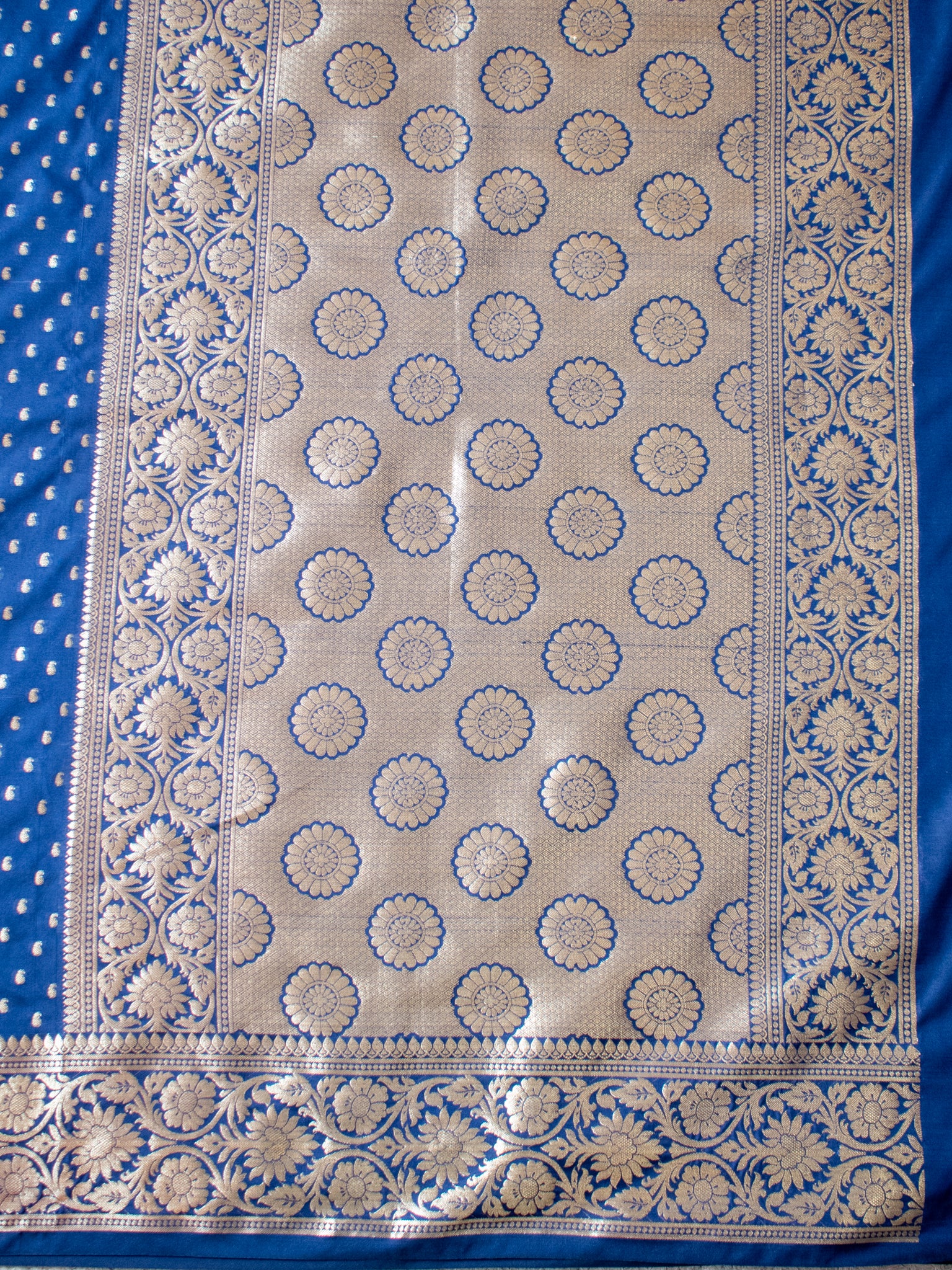 Banarasi Silk Saree With Zari Buti Weaving & Border - Navy Blue