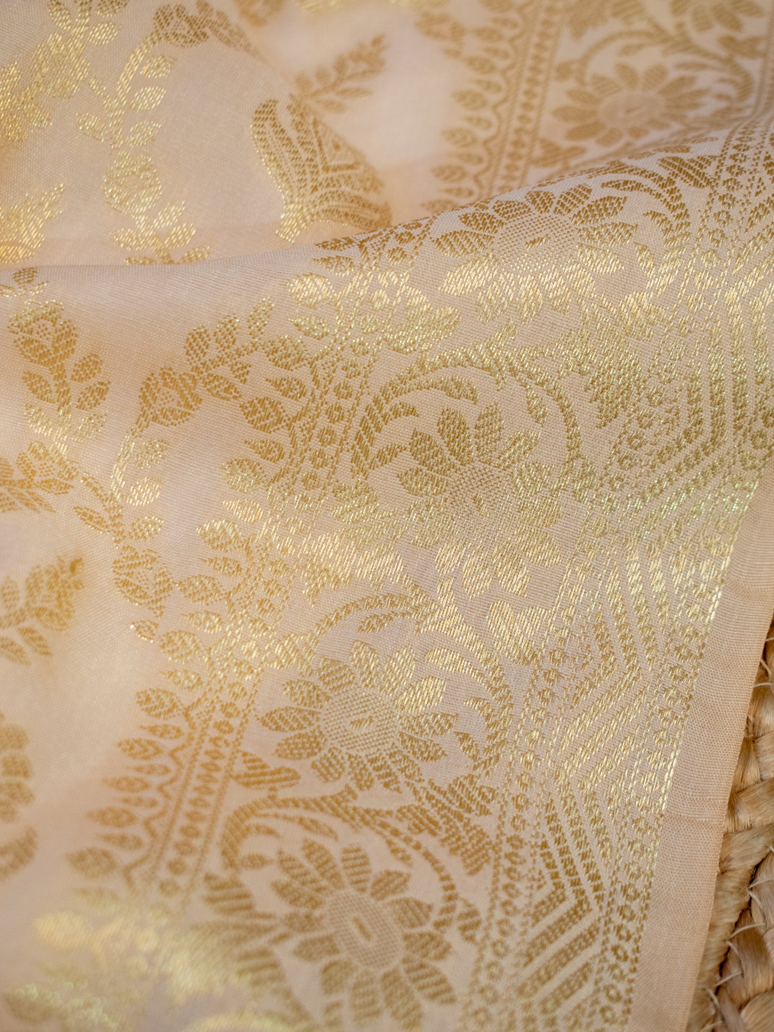 Banarasi Cotton Silk Dupatta With Zari Weaving- Beige