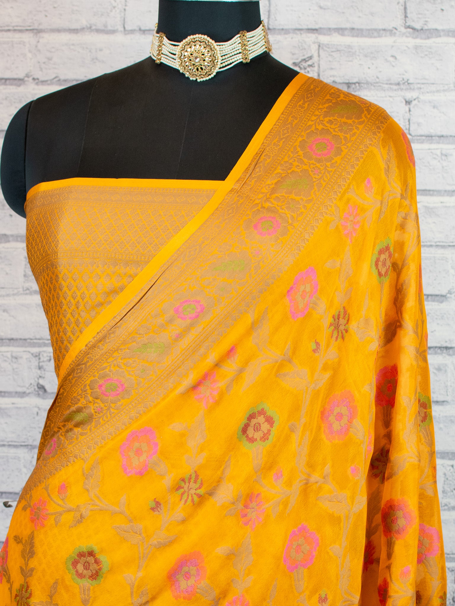 Banaras Pure Georgette Saree With Resham Weaving-Yellow