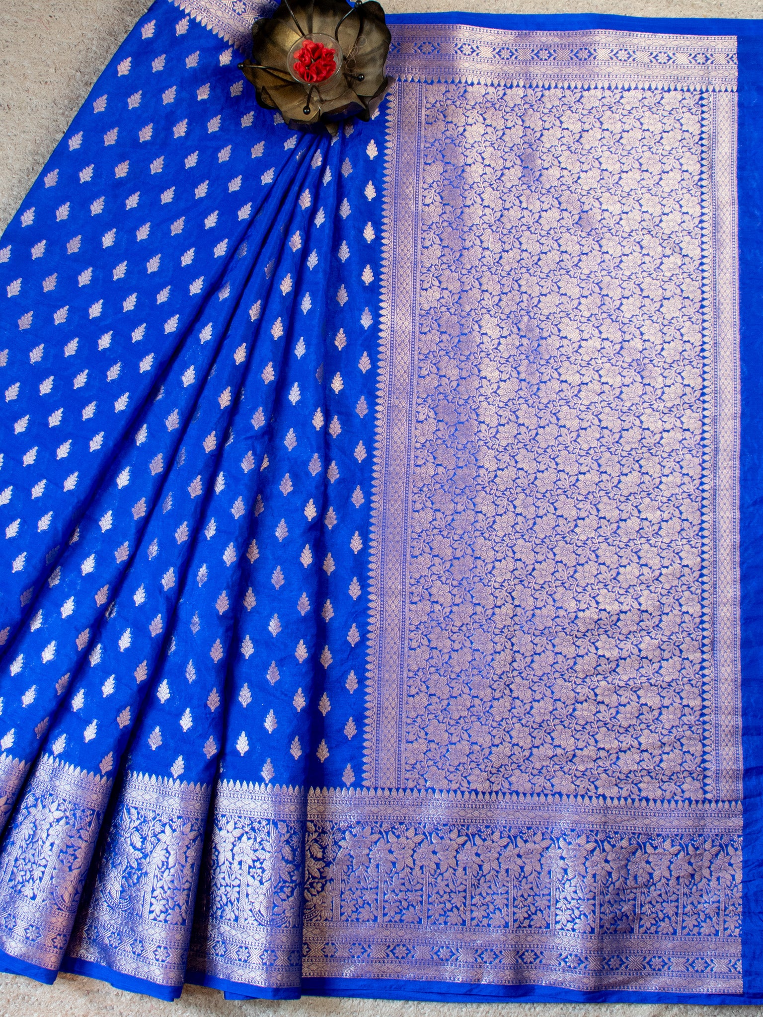 Banarasi Semi Silk Saree With Buti Weaving-Blue