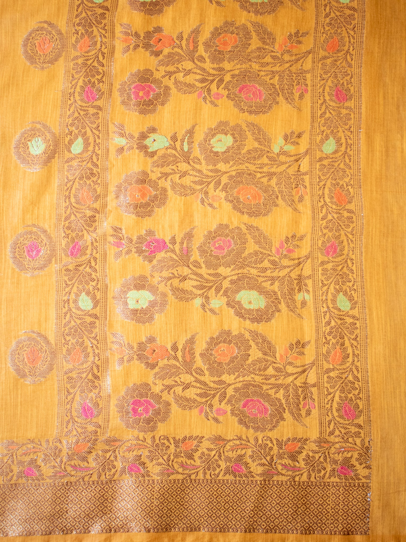 Banarasi Soft Cotton Saree With Resham Work and Border - Mustard Yellow